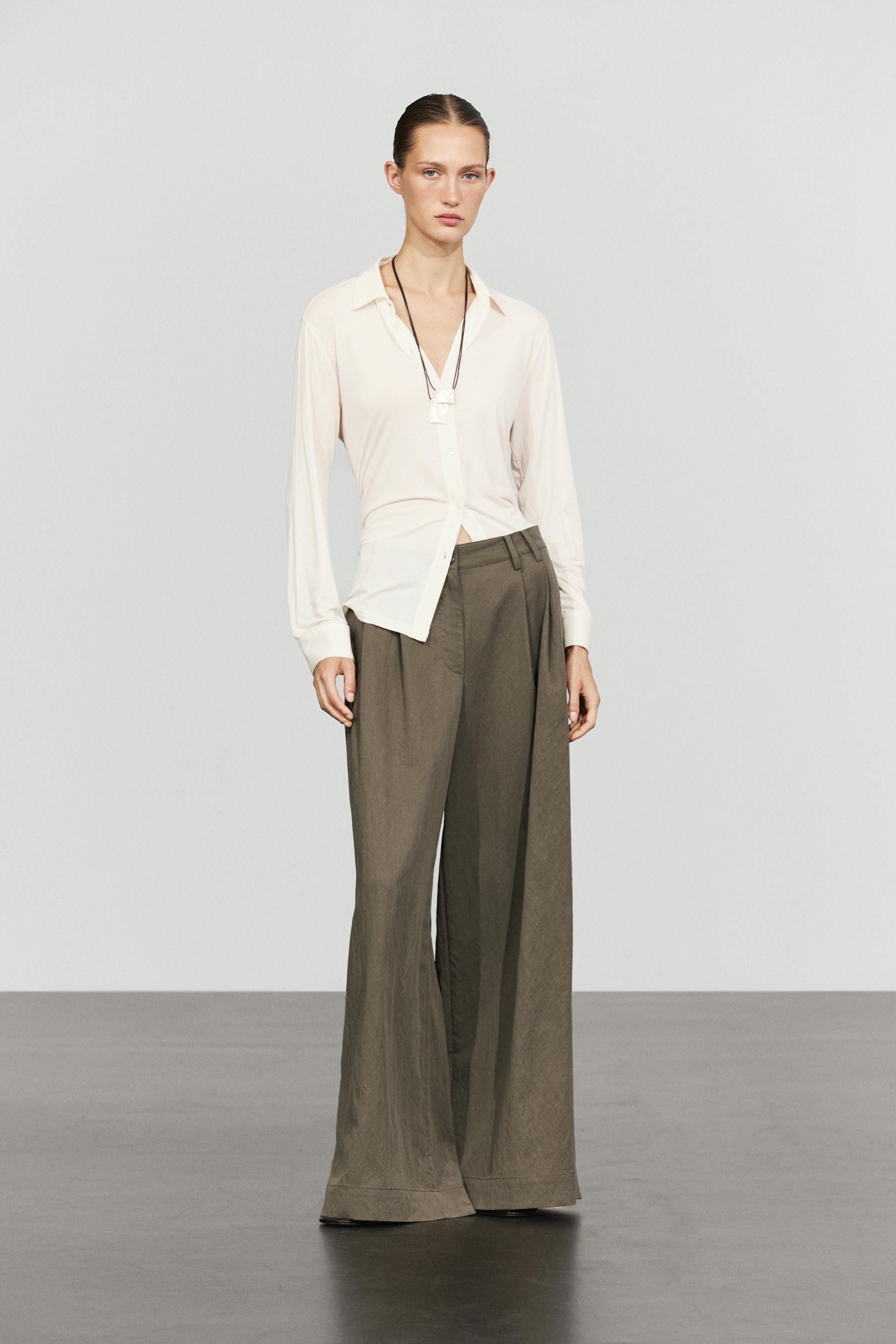 Technical wide-leg pleated pants — MOLE BROWN