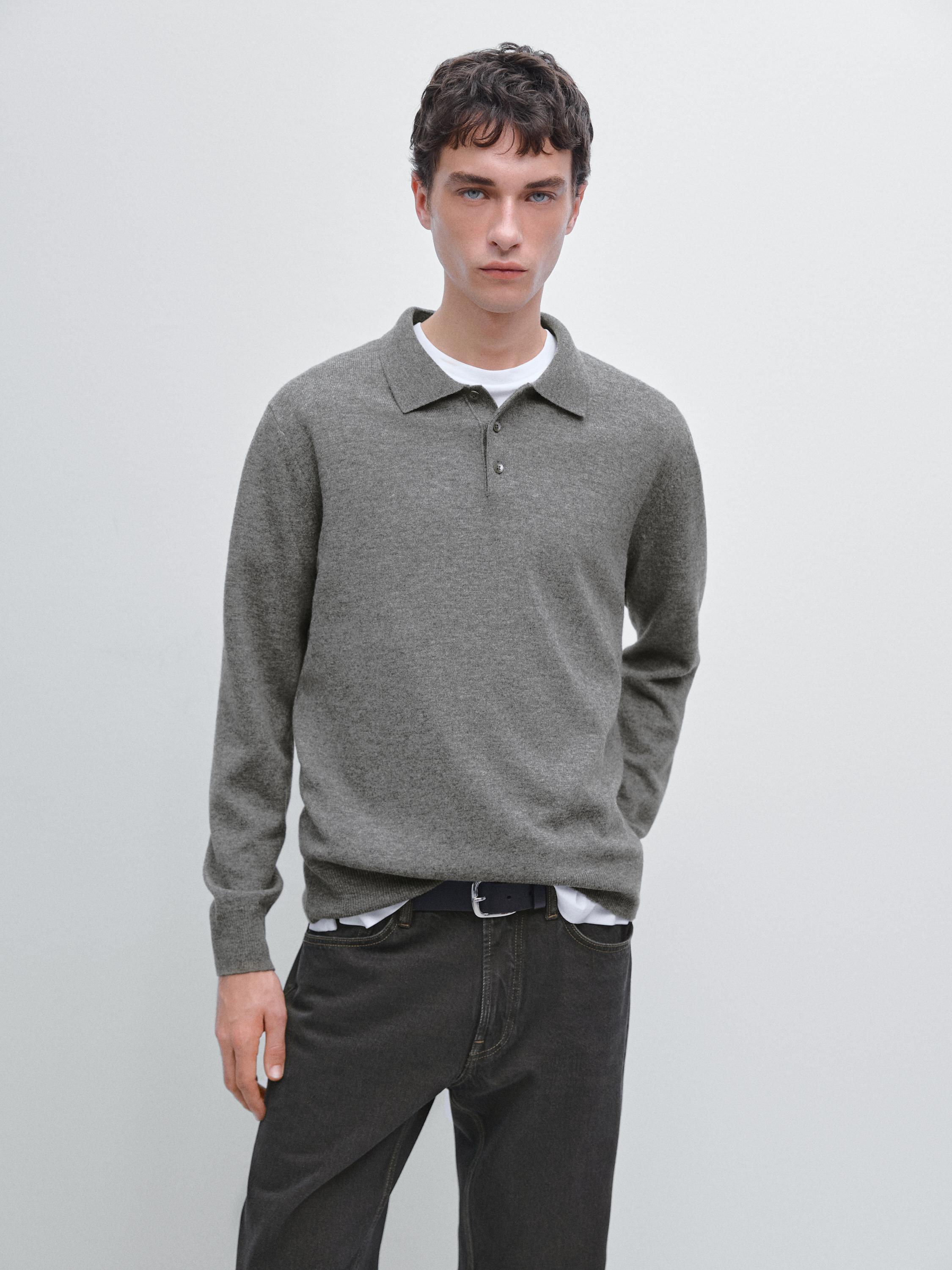 Wool blend knit polo jumper