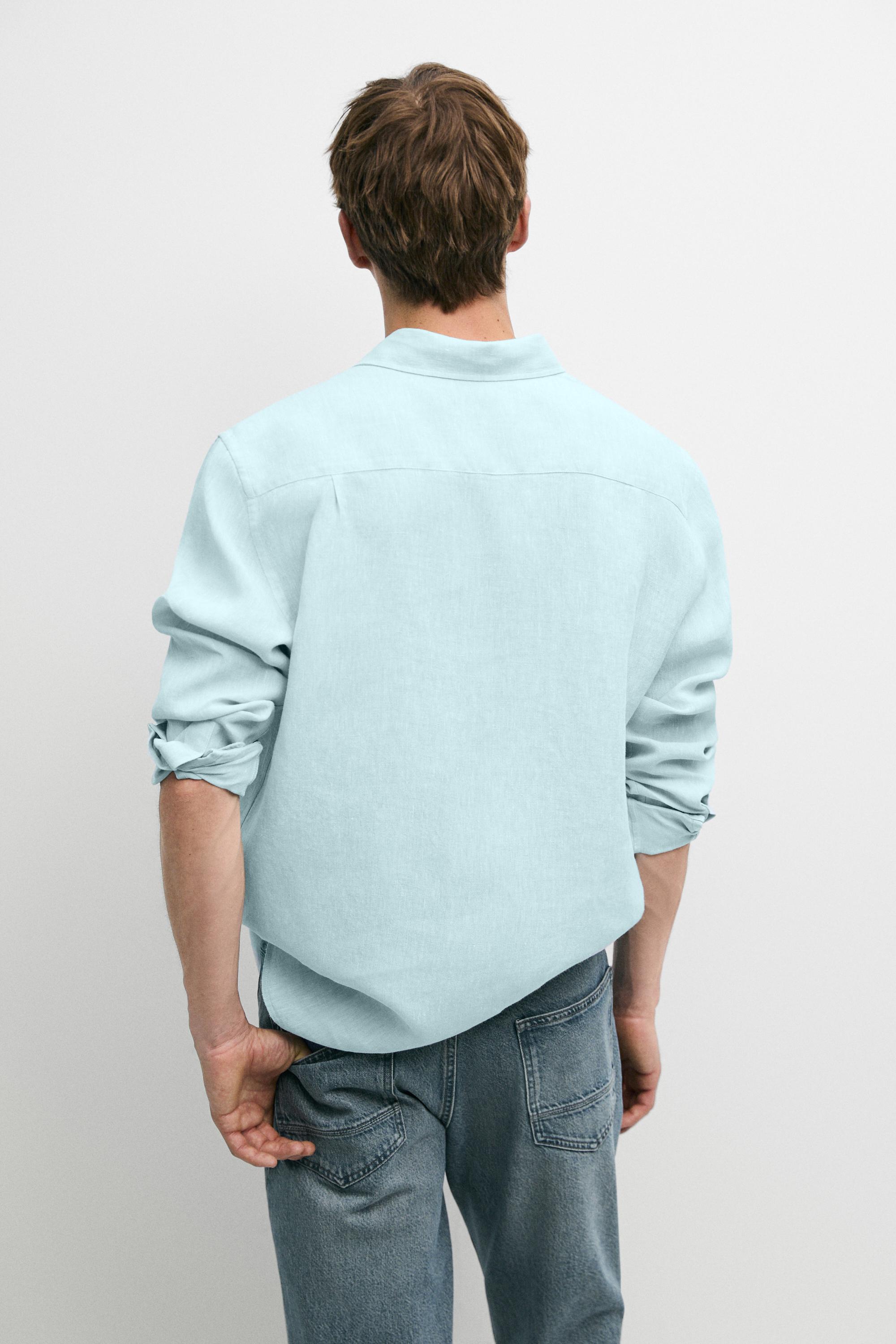 100% linen regular fit shirt — TURQUOISE
