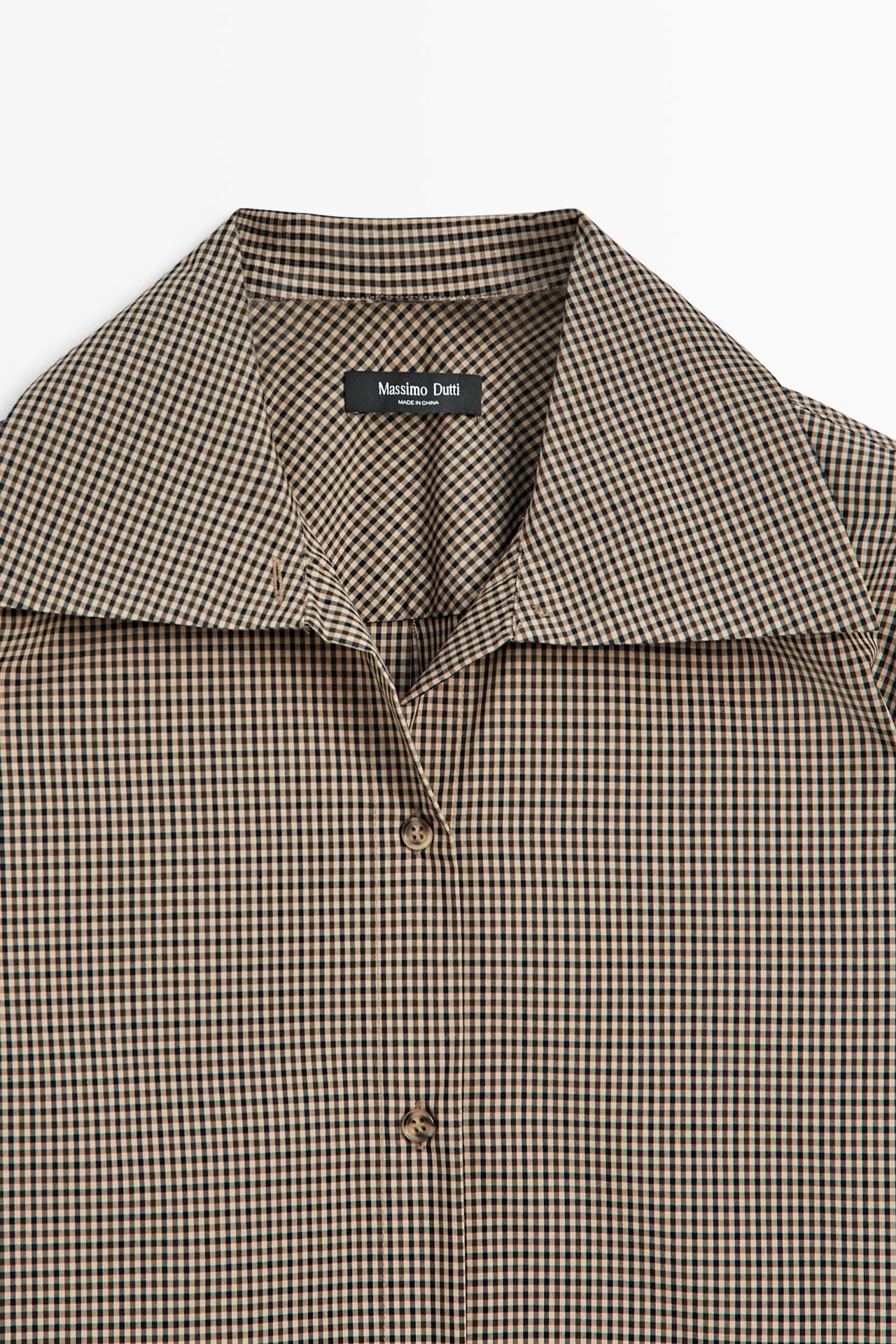 Cotton blend gingham shirt — BROWN