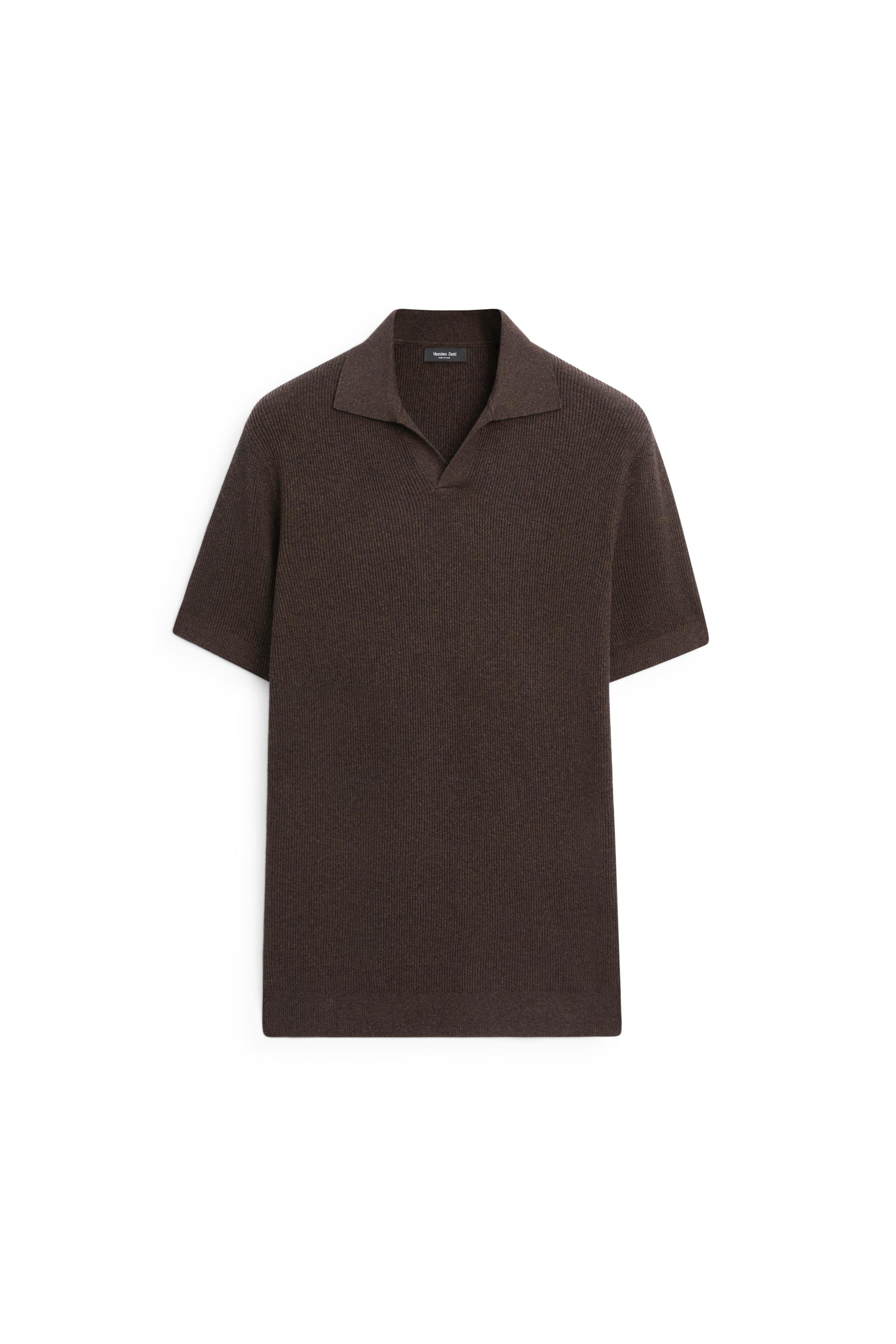 Cotton blend knit polo sweater — BROWN