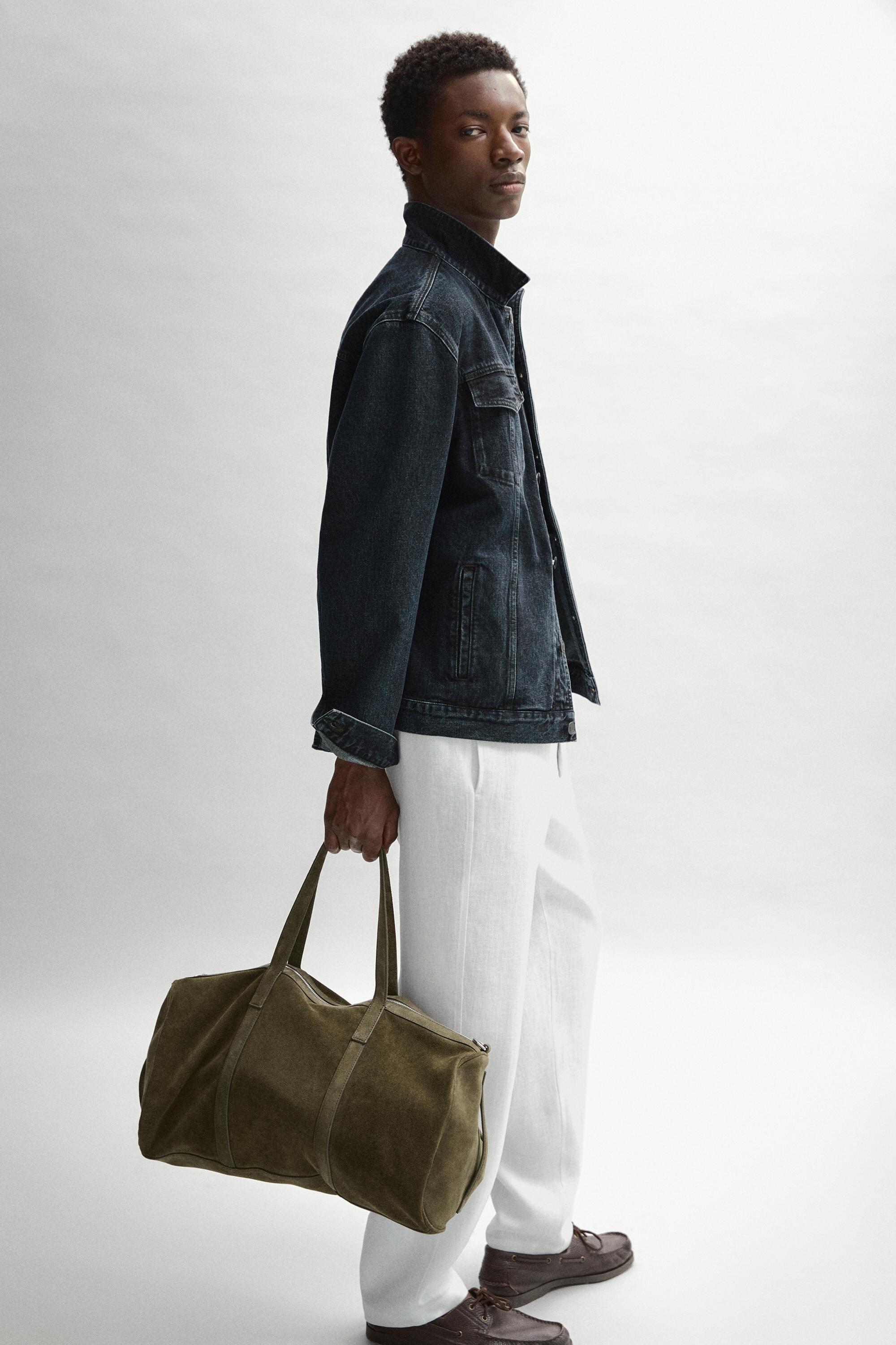 Suede leather travel bag — KHAKI