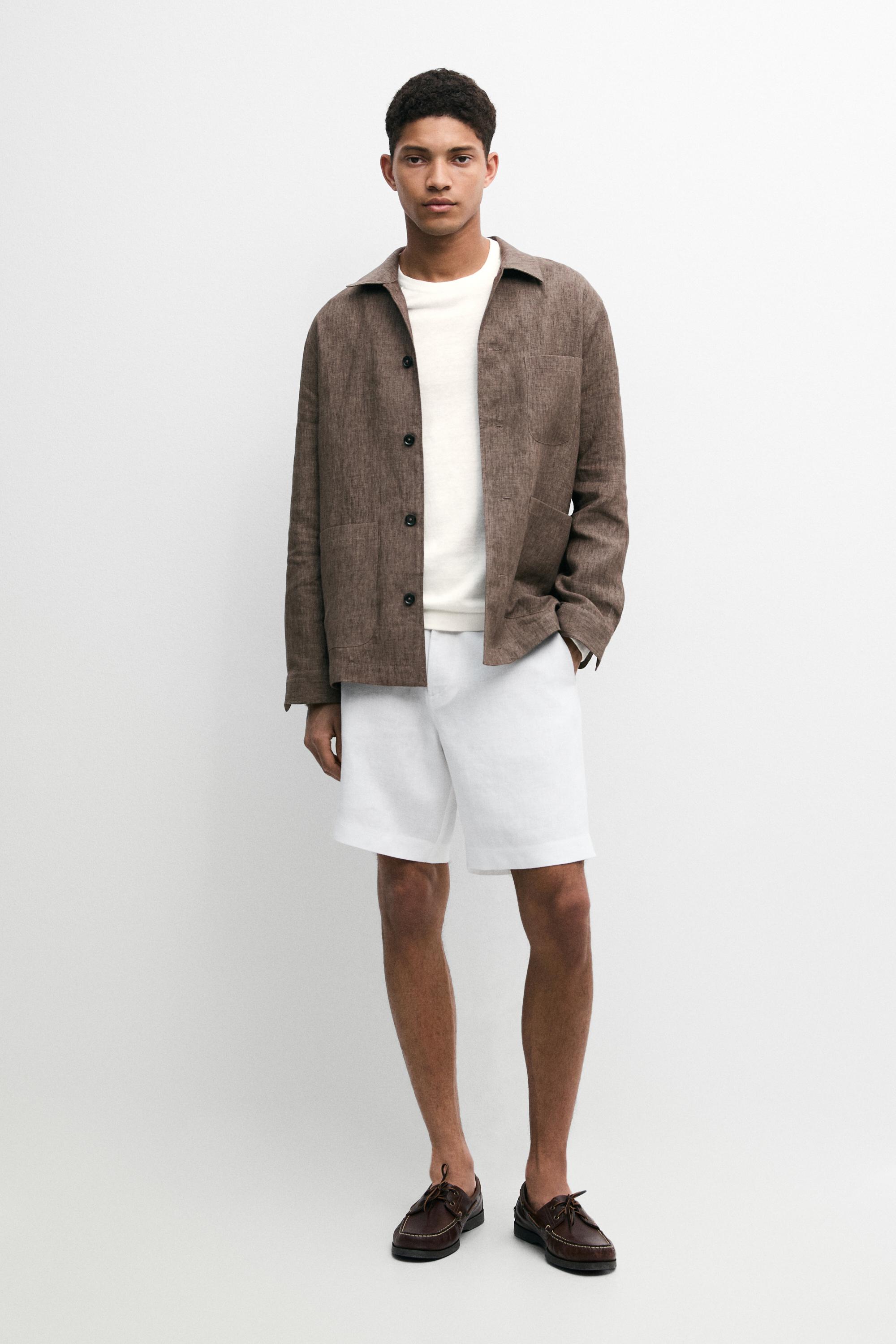 100% linen short Bermuda shorts — WHITE