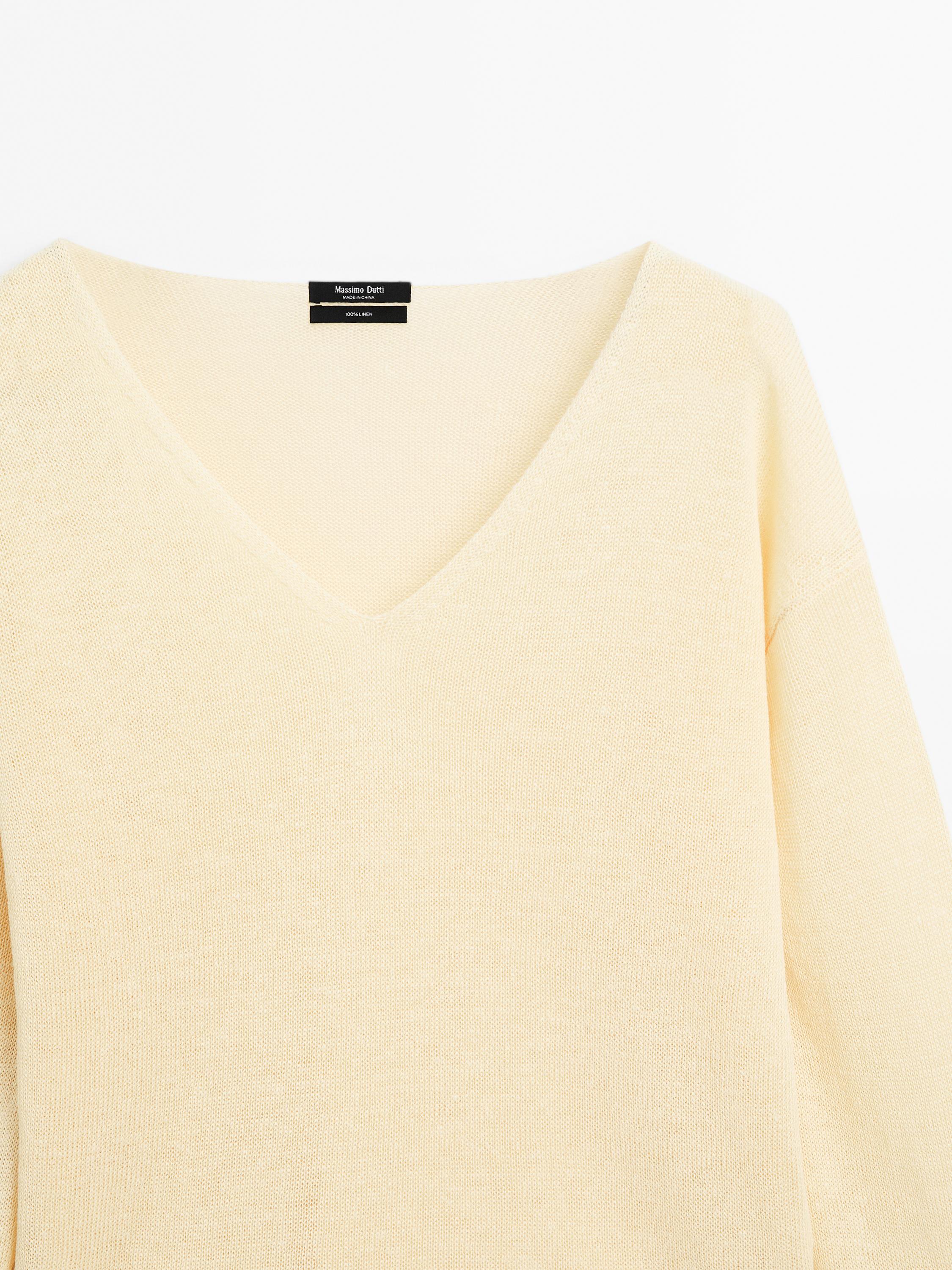 100% linen long sleeve knit sweater