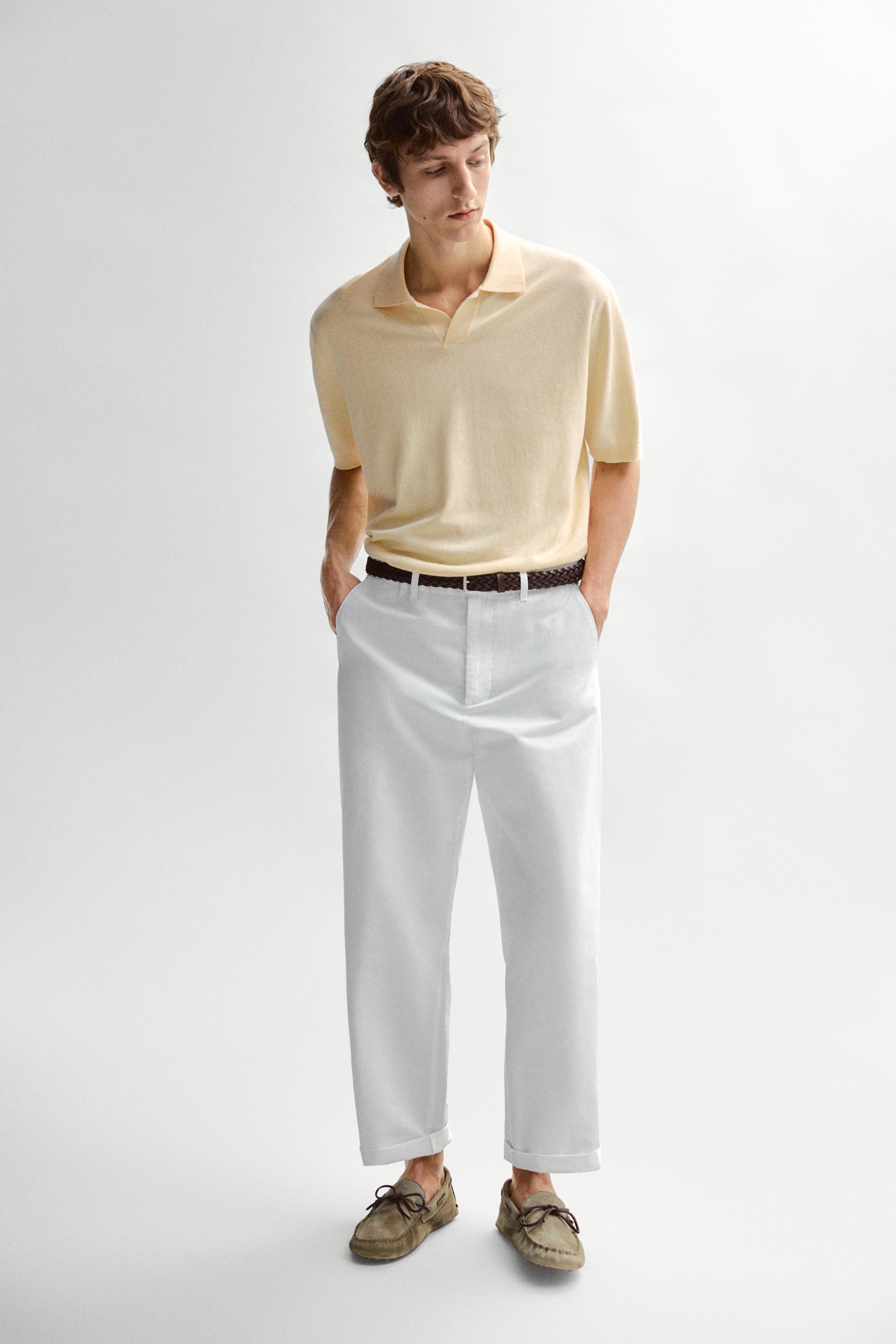 Cotton and linen knit polo sweater — Yellow