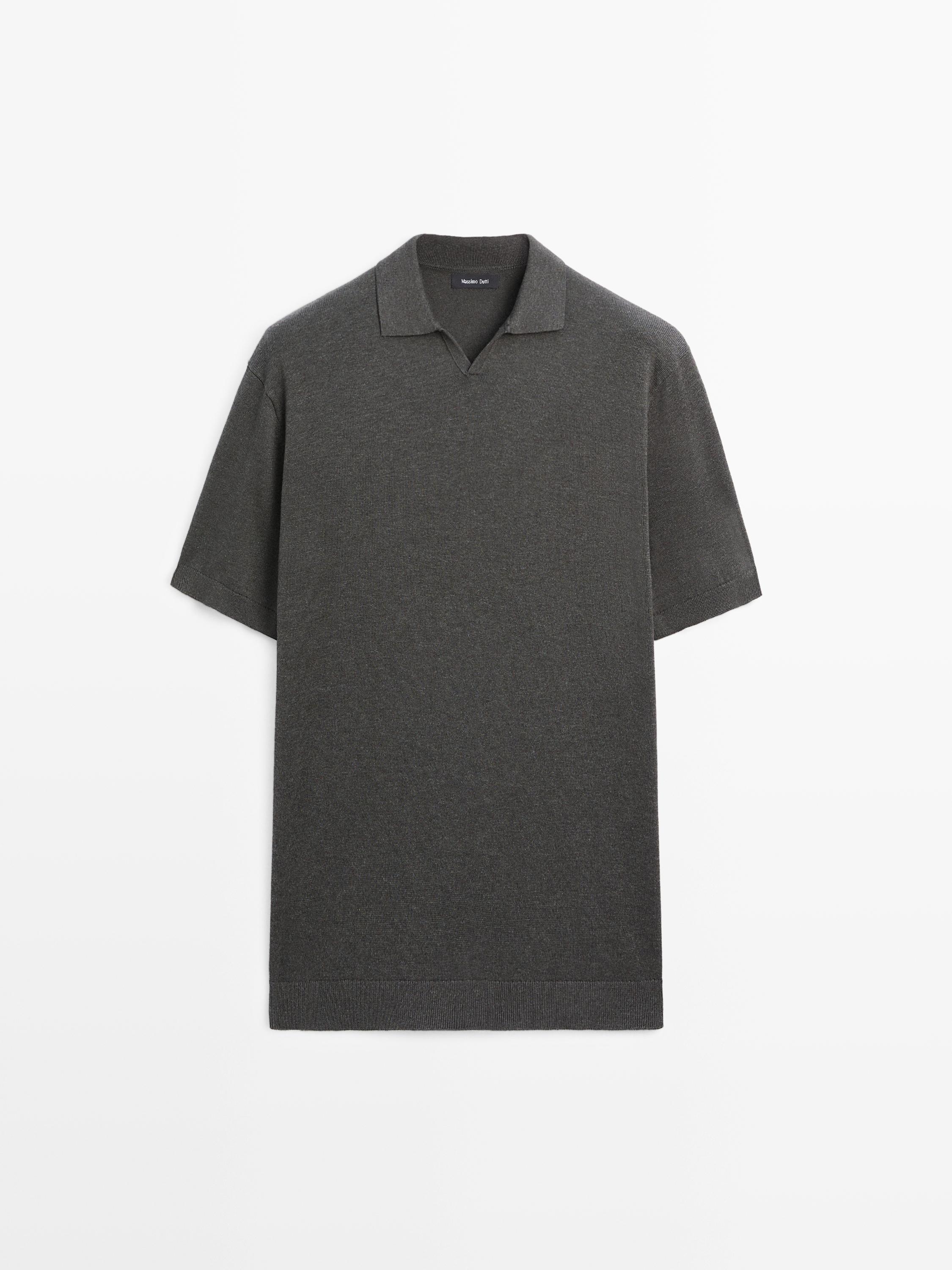 Cotton blend knit polo sweater — Grey