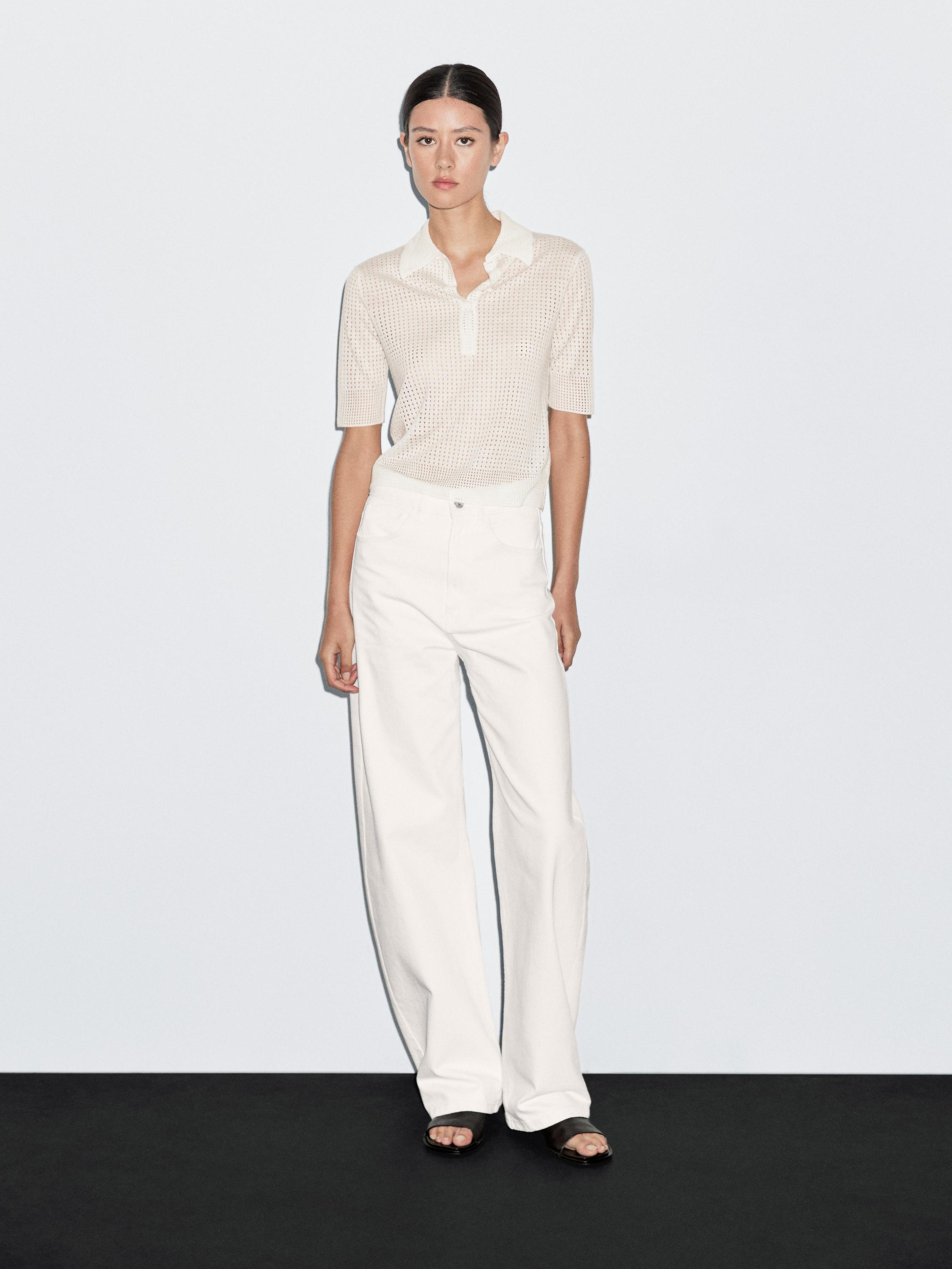 Wide-leg denim trousers with texture