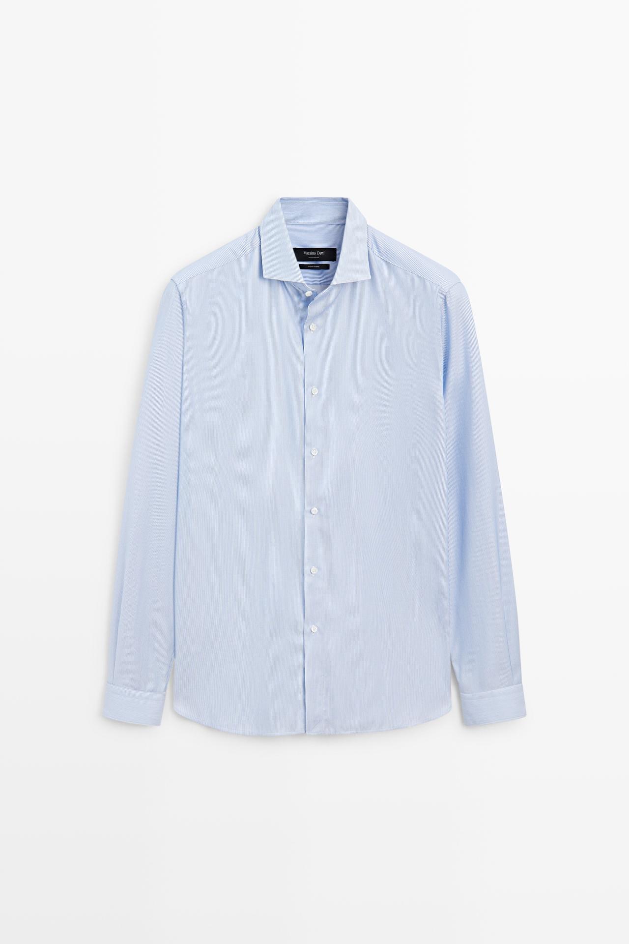 Slim fit striped 100% cotton shirt — BLUE