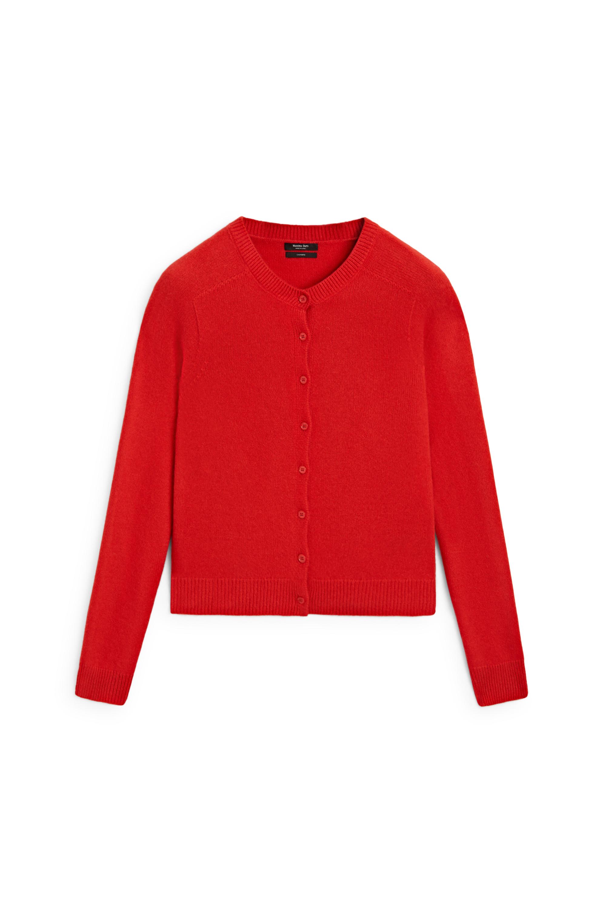 100% cashmere cropped knit cardigan — RED