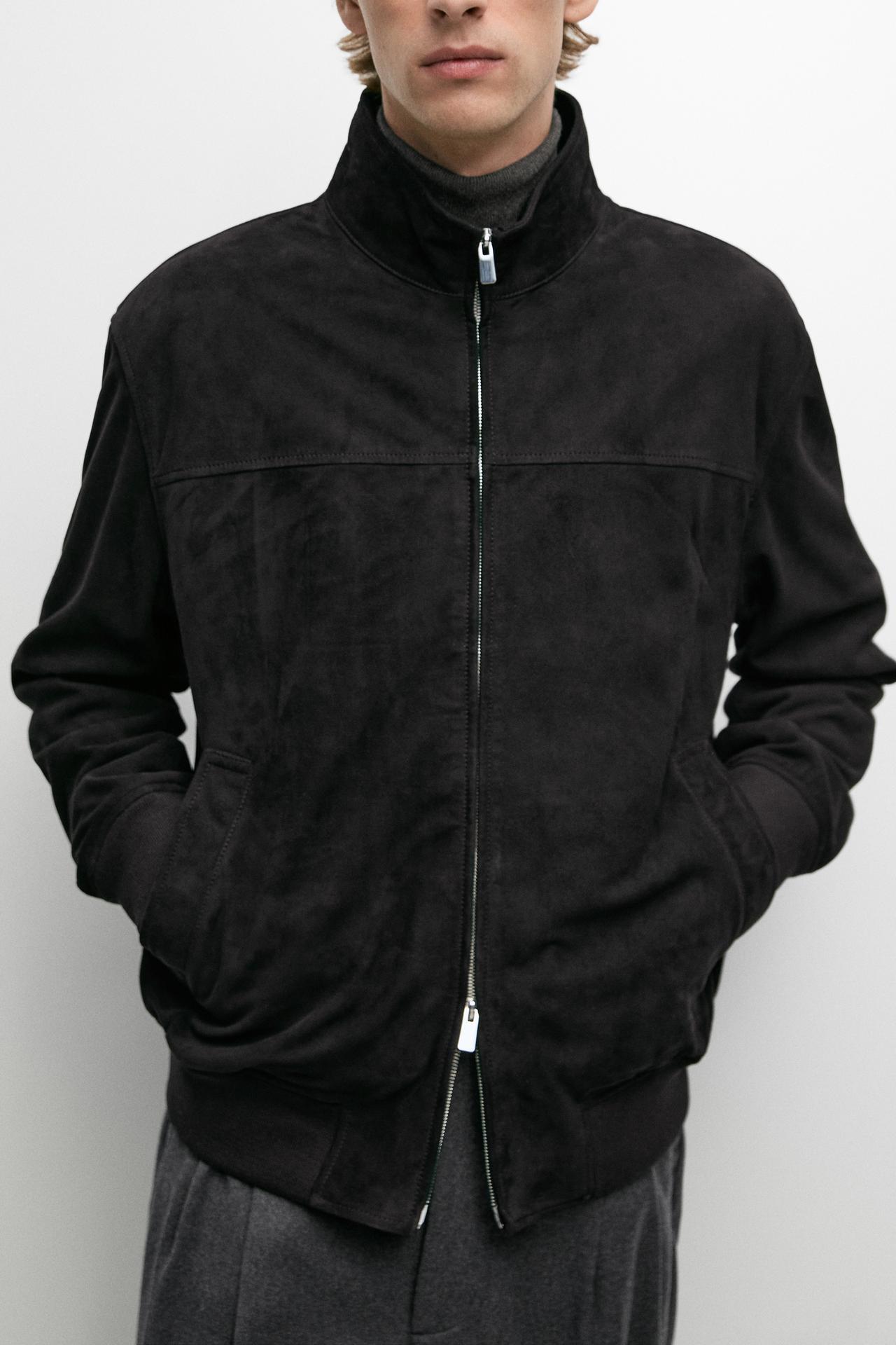 Suede bomber jacket — NAVY BLUE