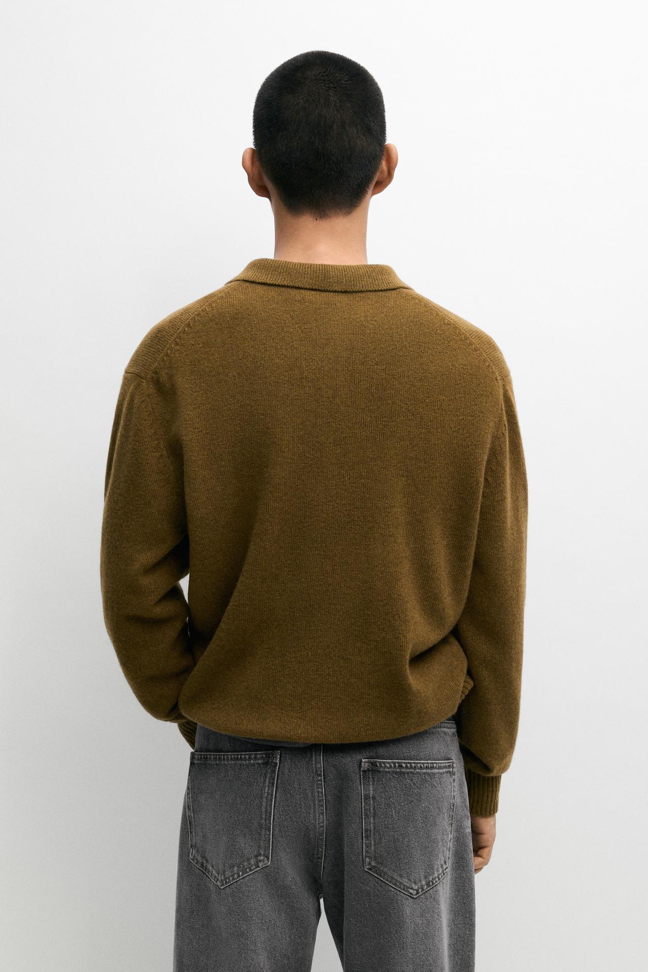 100% wool knit polo sweater with button detail — FADED GREEN