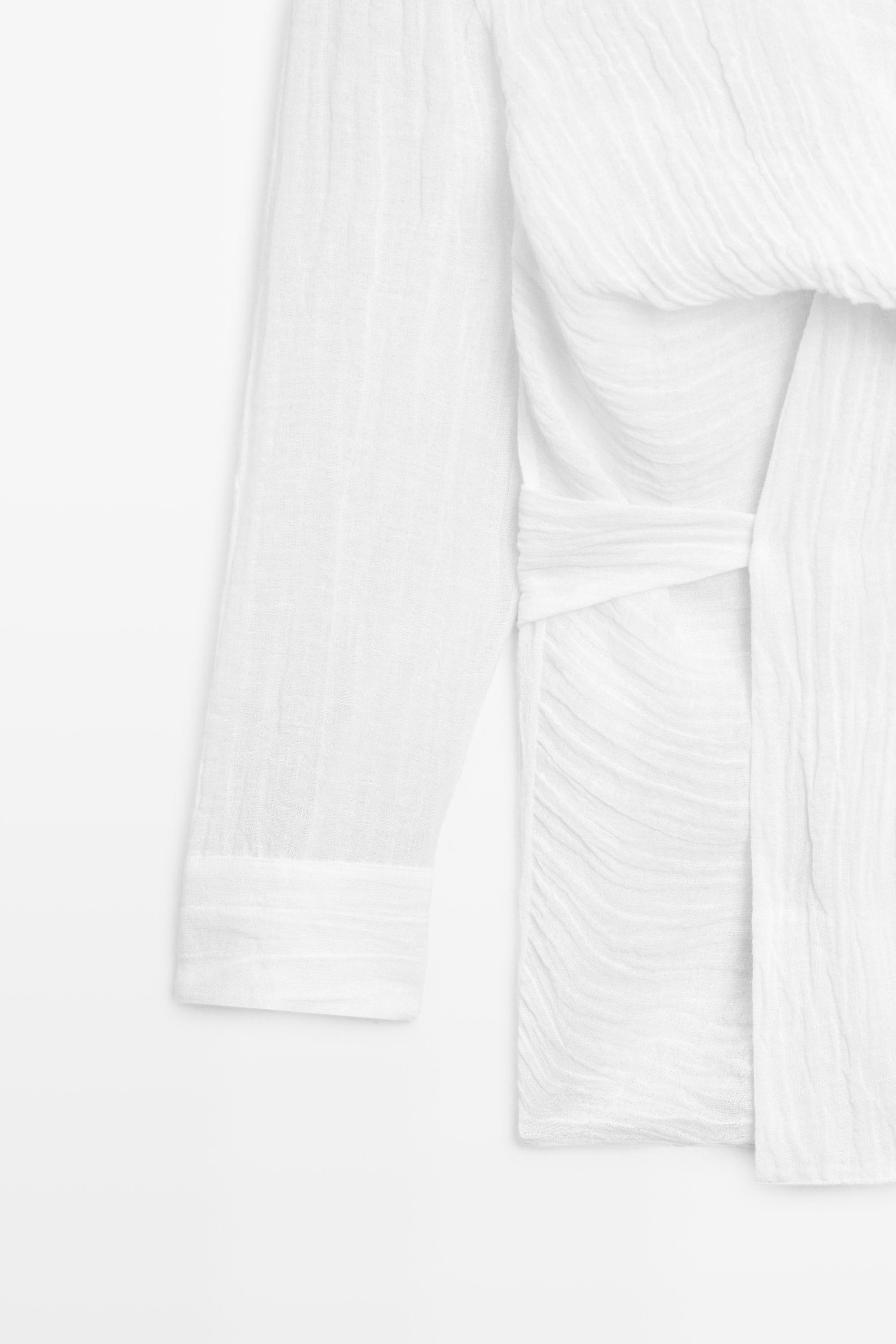 Linen blend blouse with sash belt — WHITE