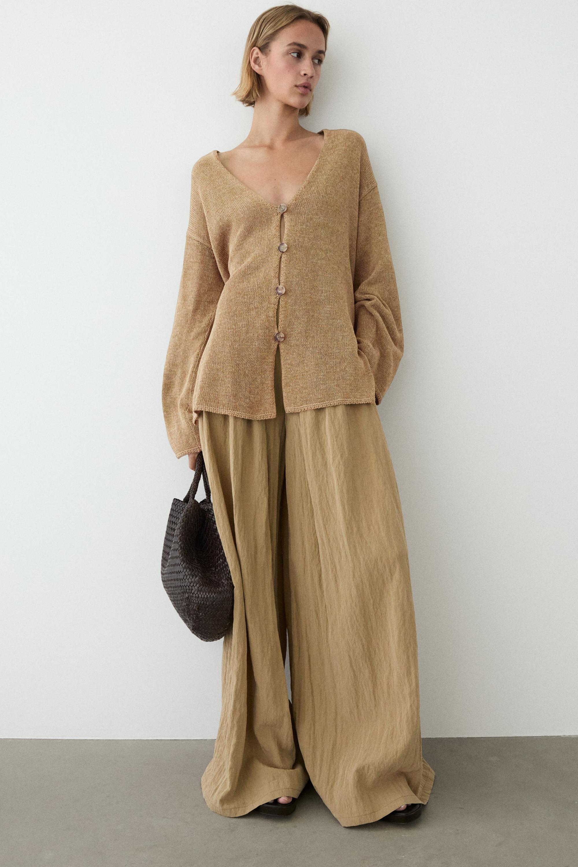Palazzo trousers with box pleats — CAMEL