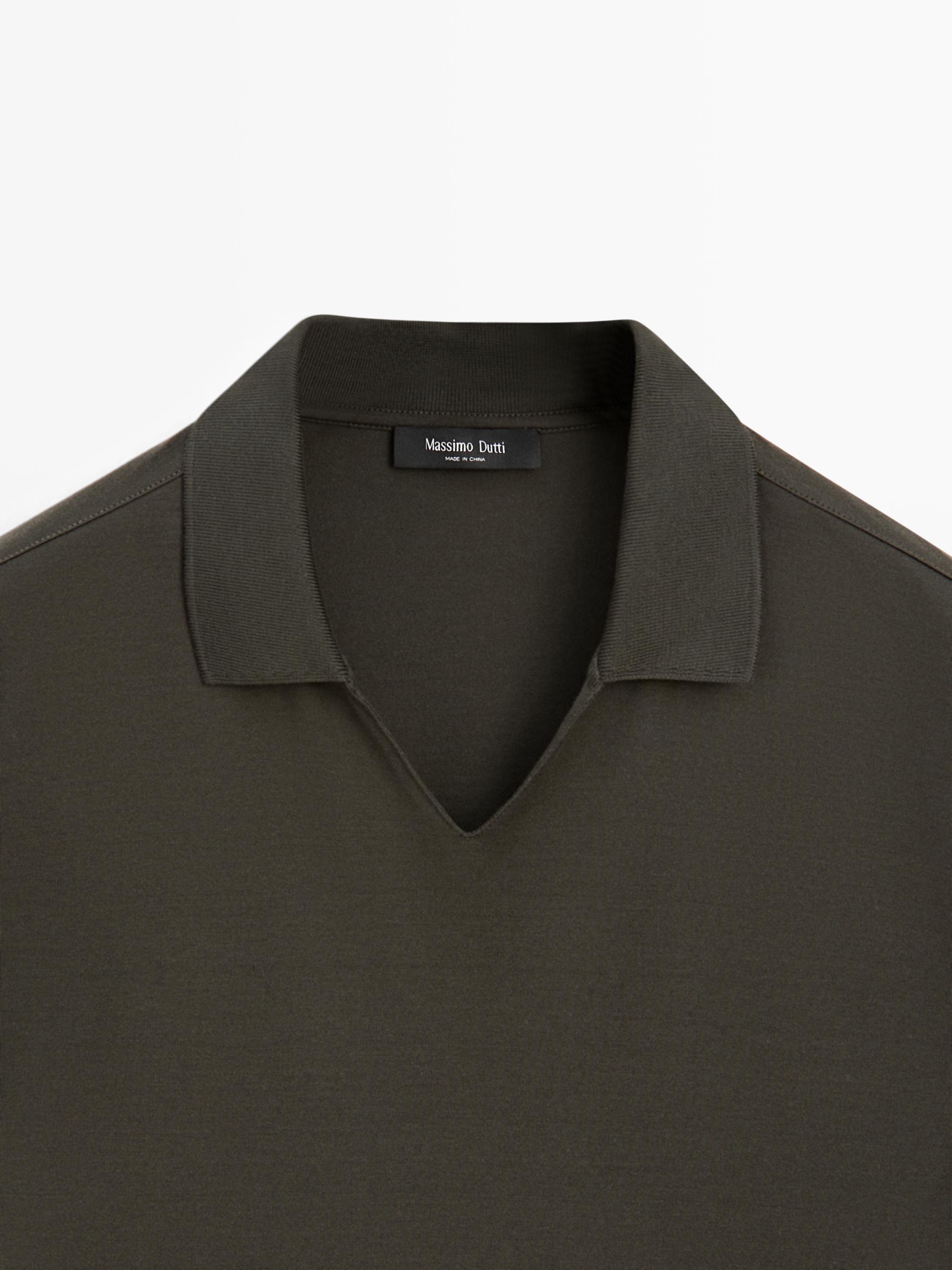 Cotton V-neck polo shirt — DARK GREEN