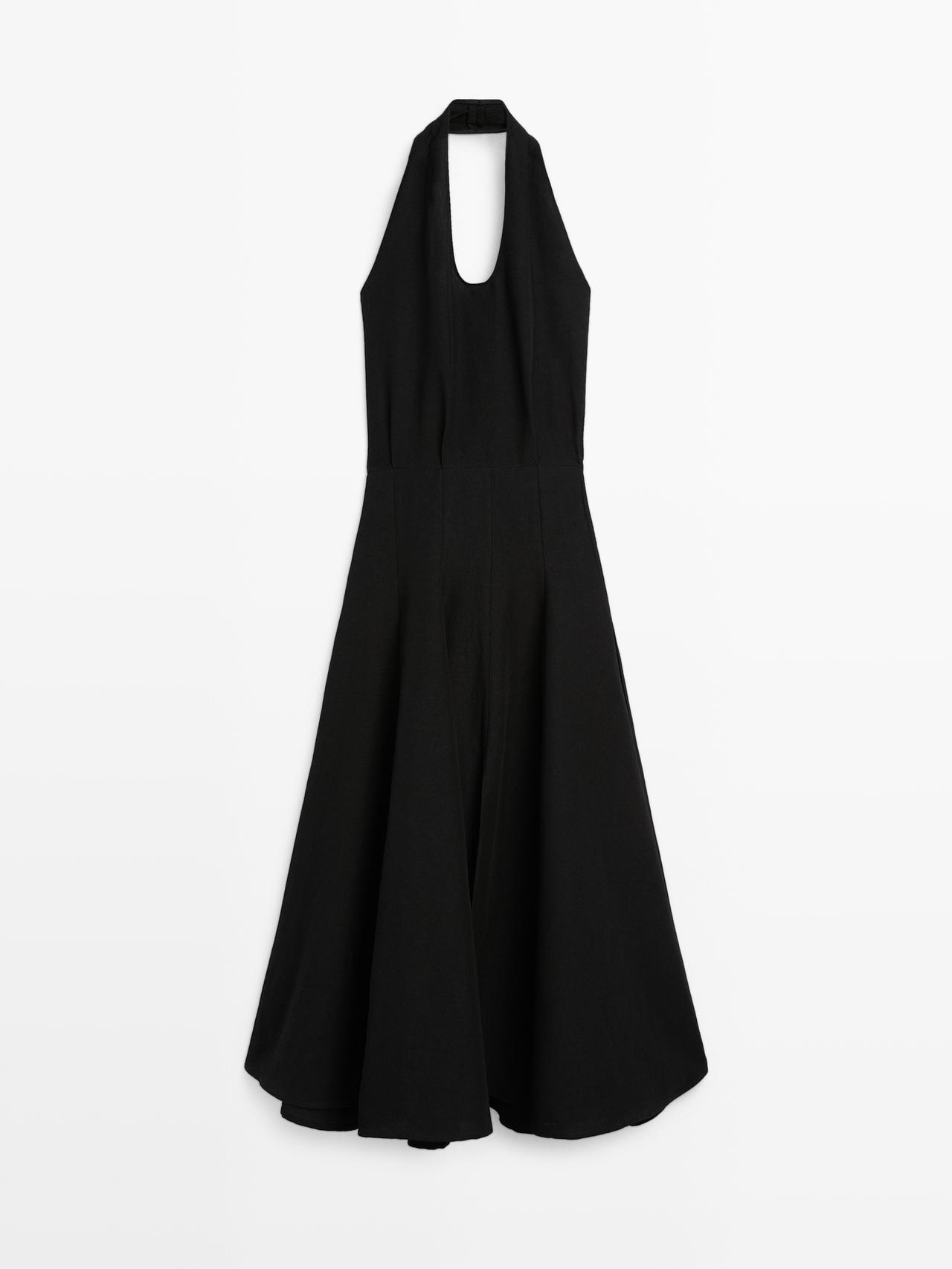 Massimo Dutti - Dame - Lang Kjole Med Kontrast - Mørk Grå - 40