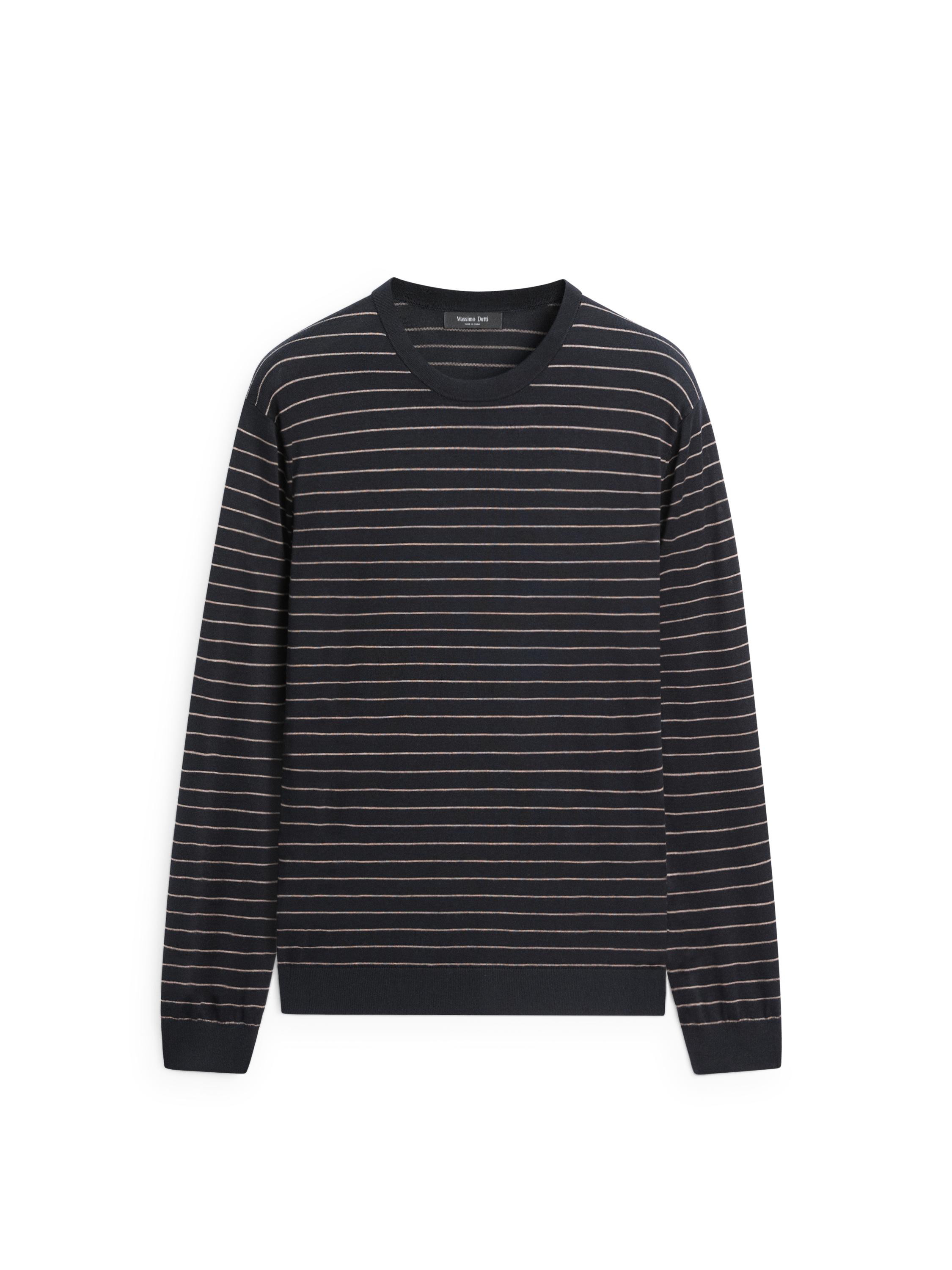 Striped long sleeve knit sweater — NAVY BLUE