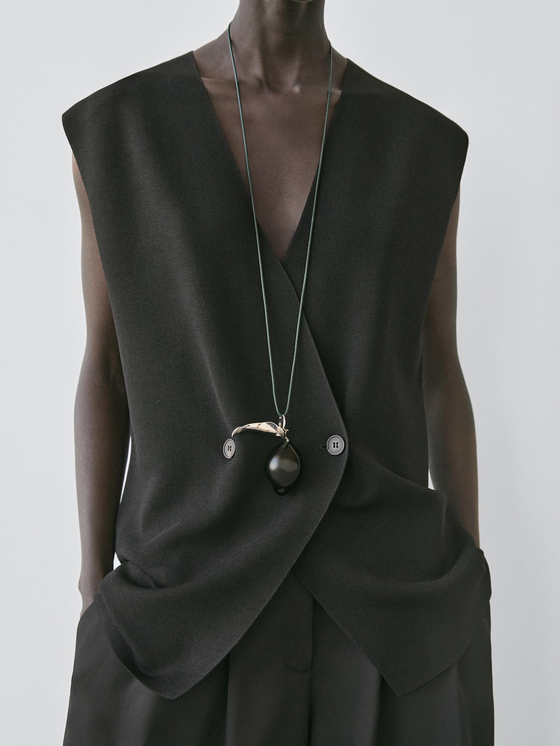 Long double-breasted vest — BLACK