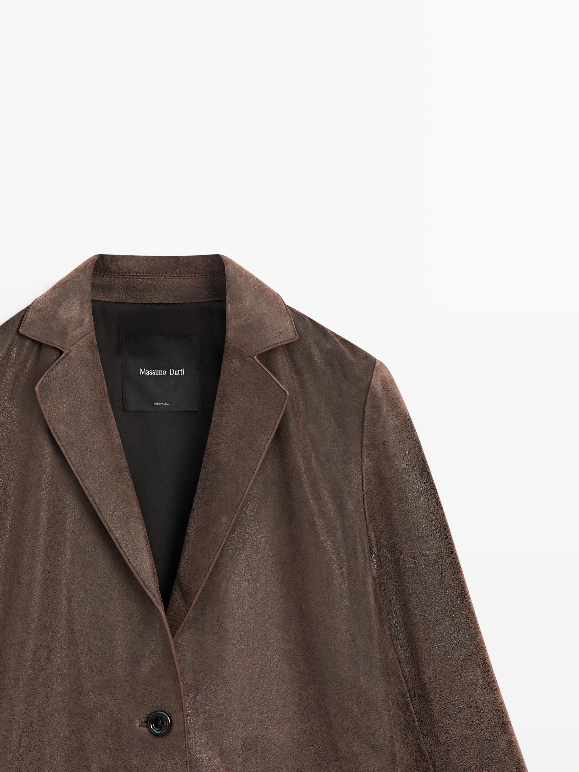 Suede leather blazer with lapel collar