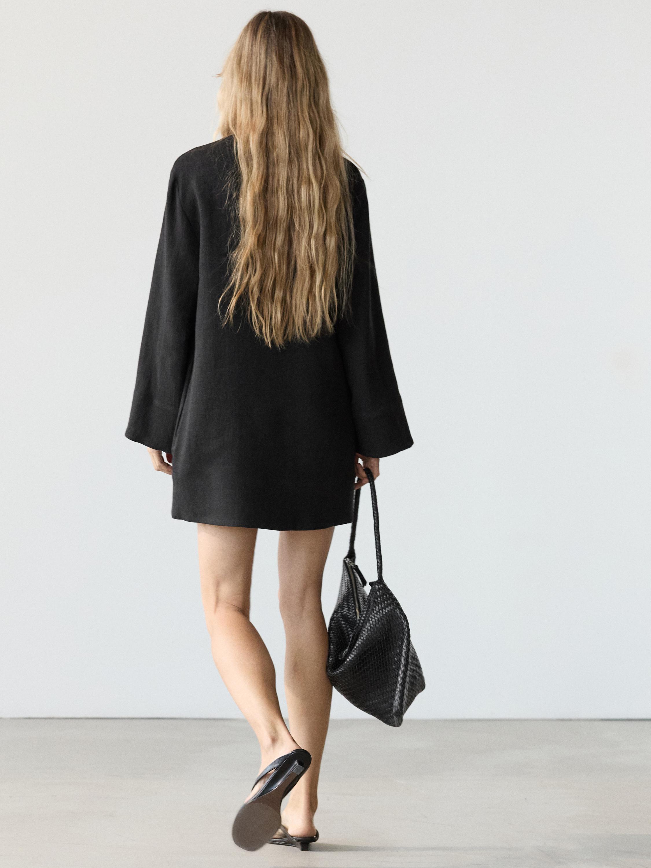 100% linen stand collar mini dress Black Swimwear | Massimo Dutti 100% linen stand collar mini dress Black Swimwear | Massimo Dutti