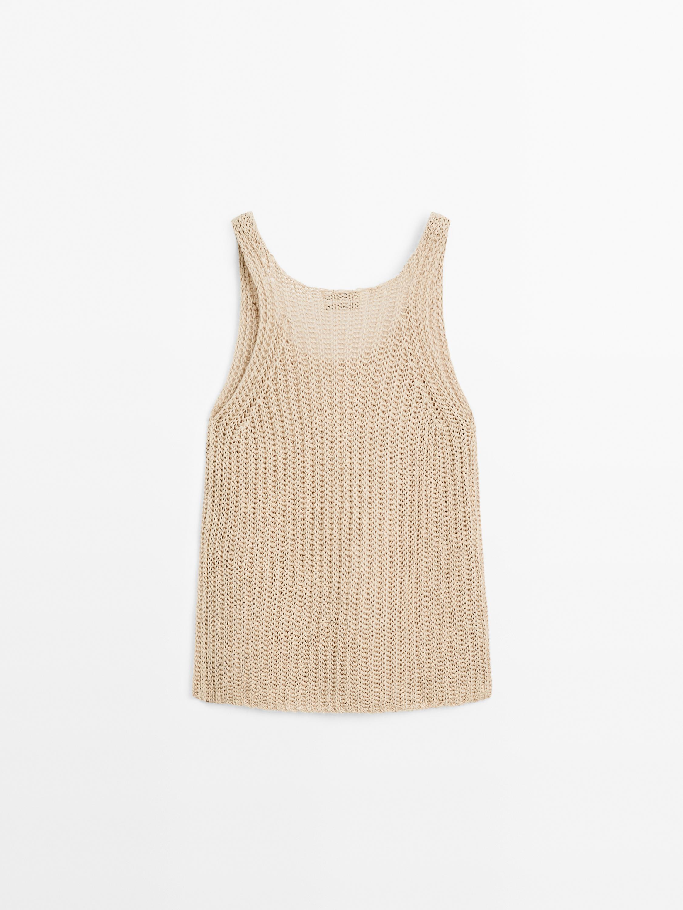 Linen knit top with round neckline
