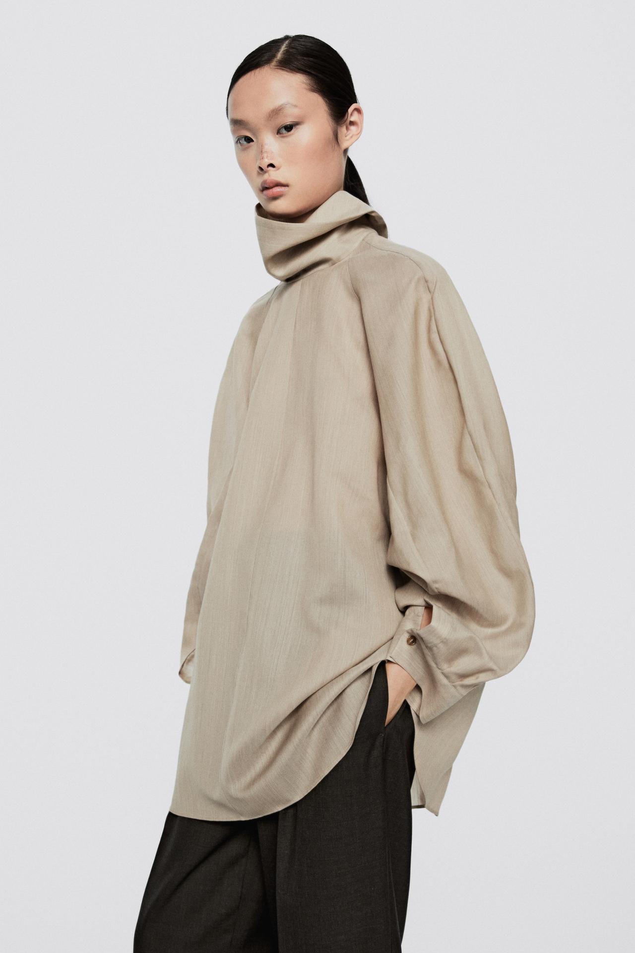 Voluminous wool-silk blend blouse - LIMITED EDITION — BLUSH-BEIGE