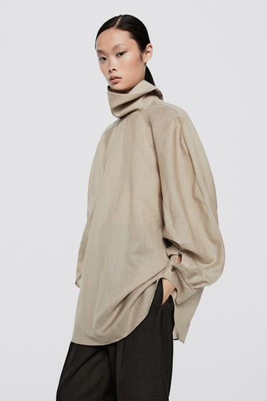Voluminous wool-silk blend blouse - LIMITED EDITION — BLUSH-BEIGE 3