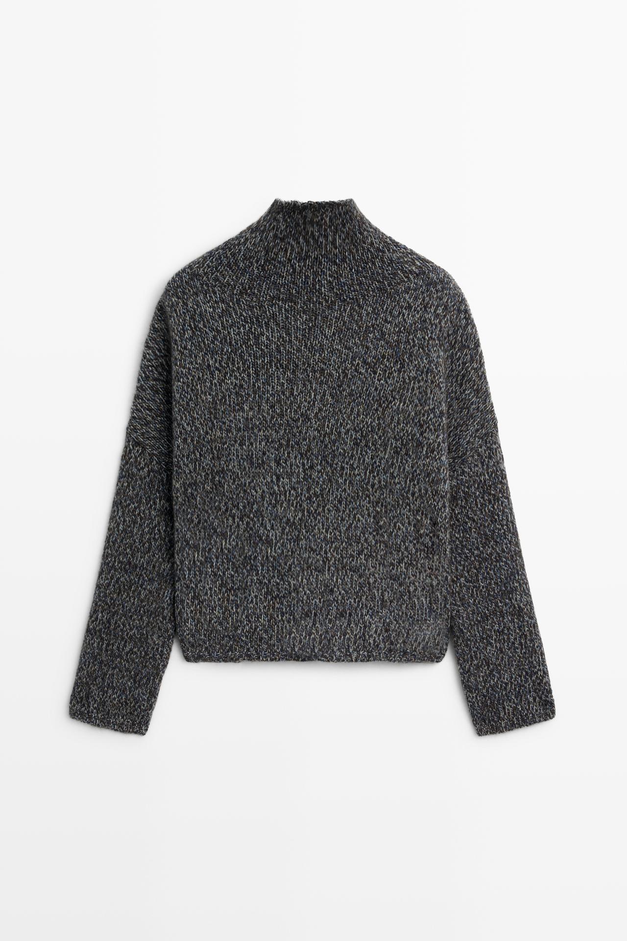 100% wool mouliné knit sweater — MEDIUM BLUE