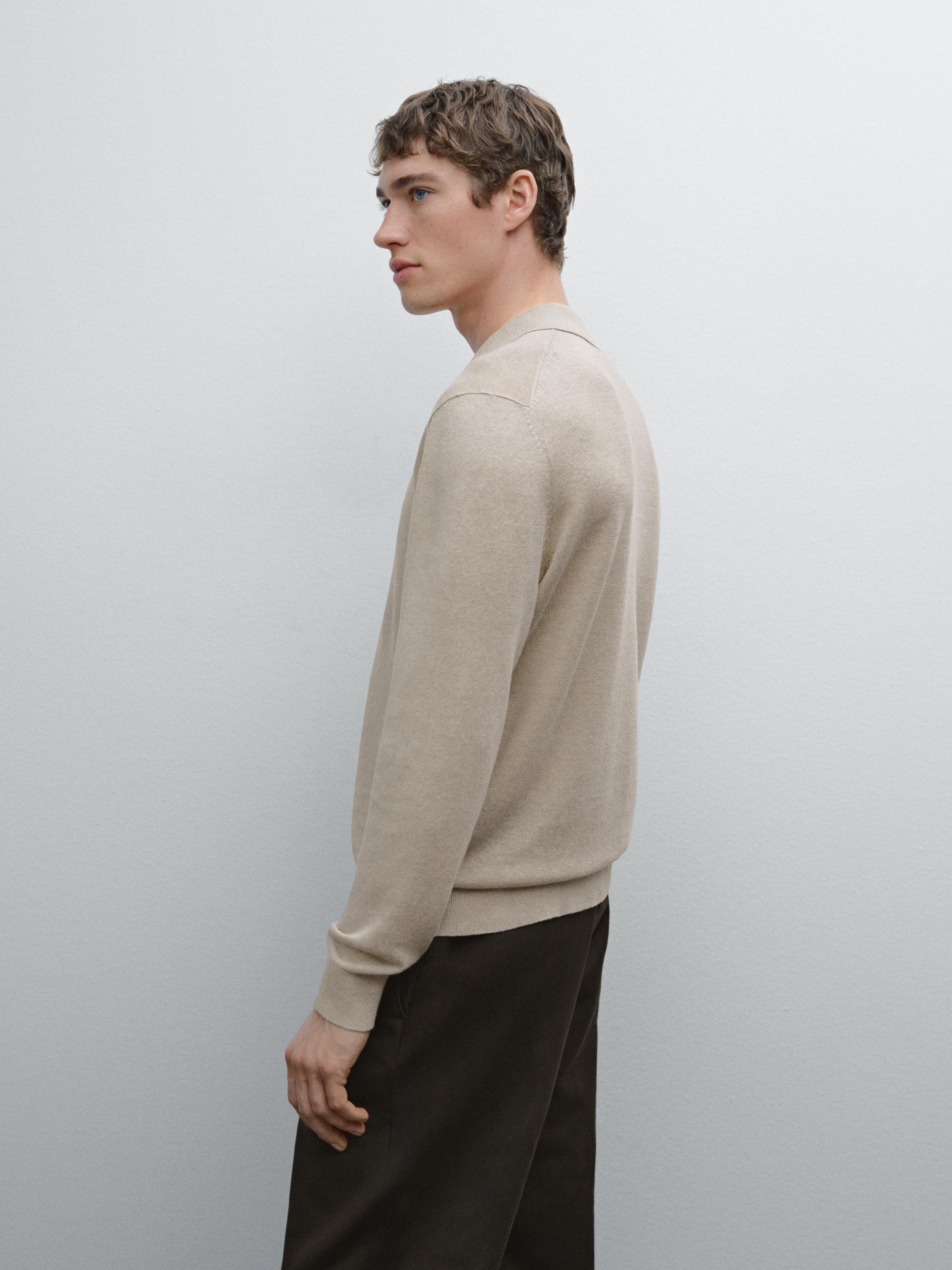 Linen polo collar knit sweater