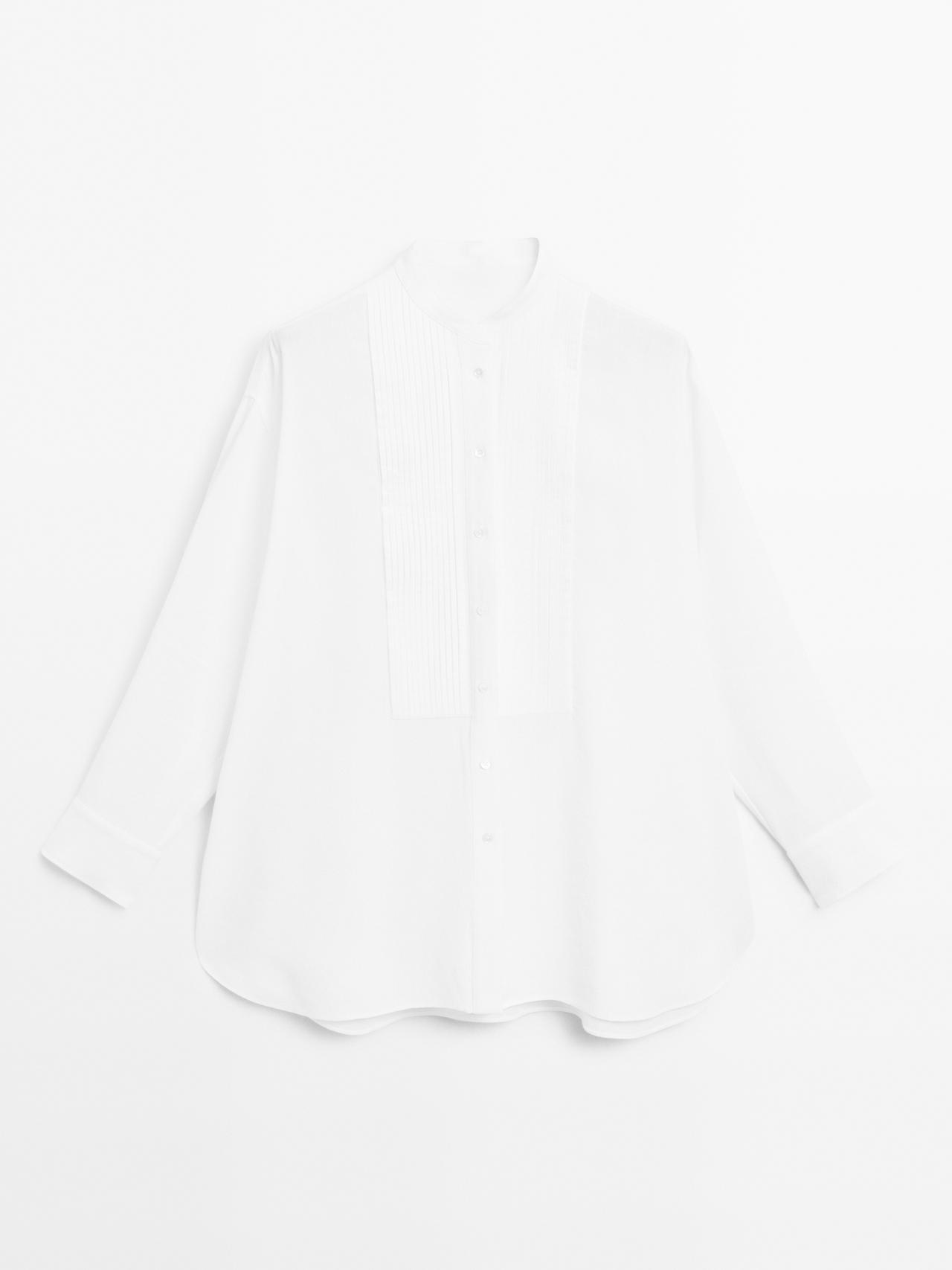 Massimo Dutti - Dame - Skjorte I Hørblanding Med Smalle Biser - Hvid - L