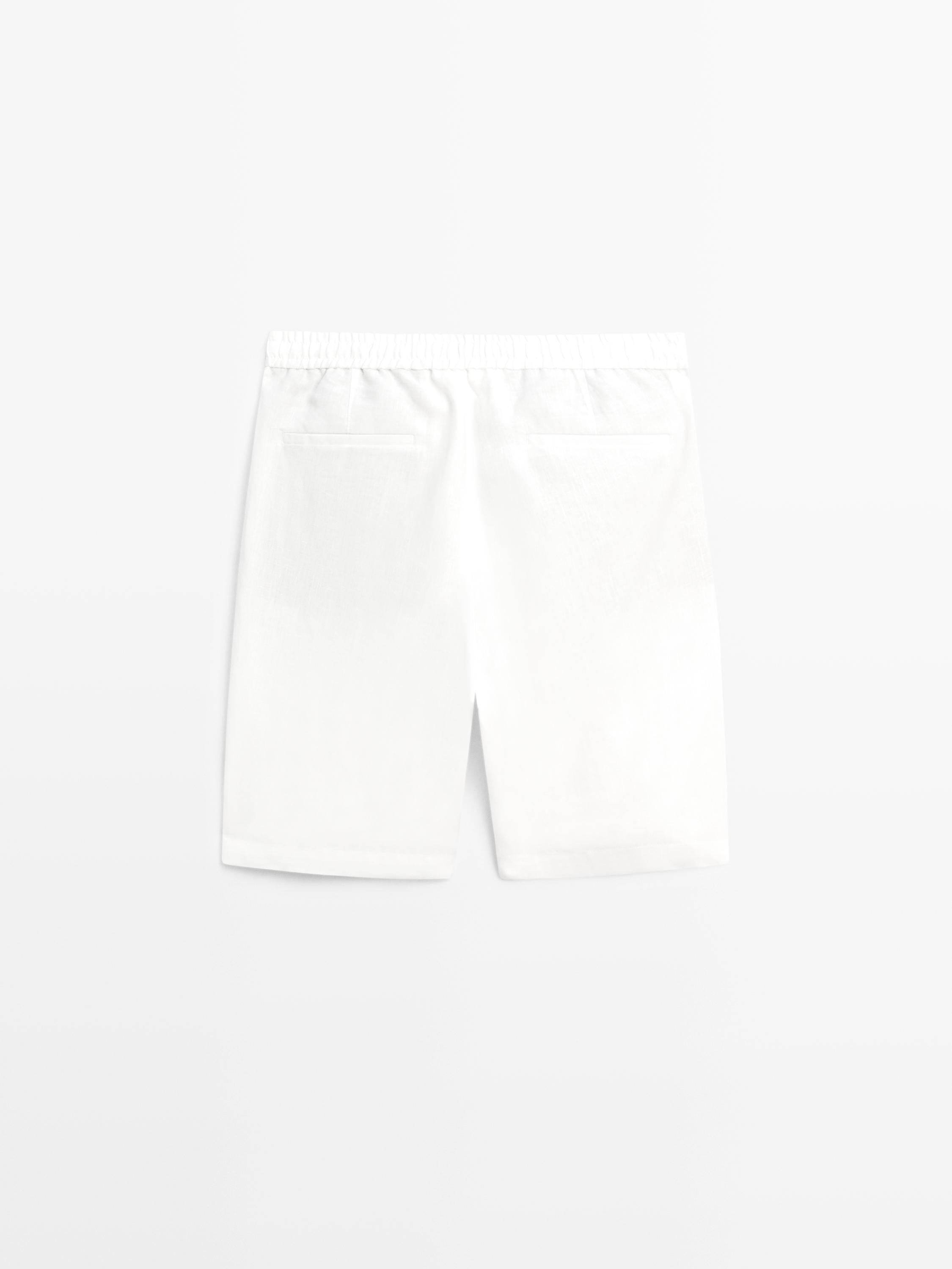 100% linen short Bermuda shorts — Off white
