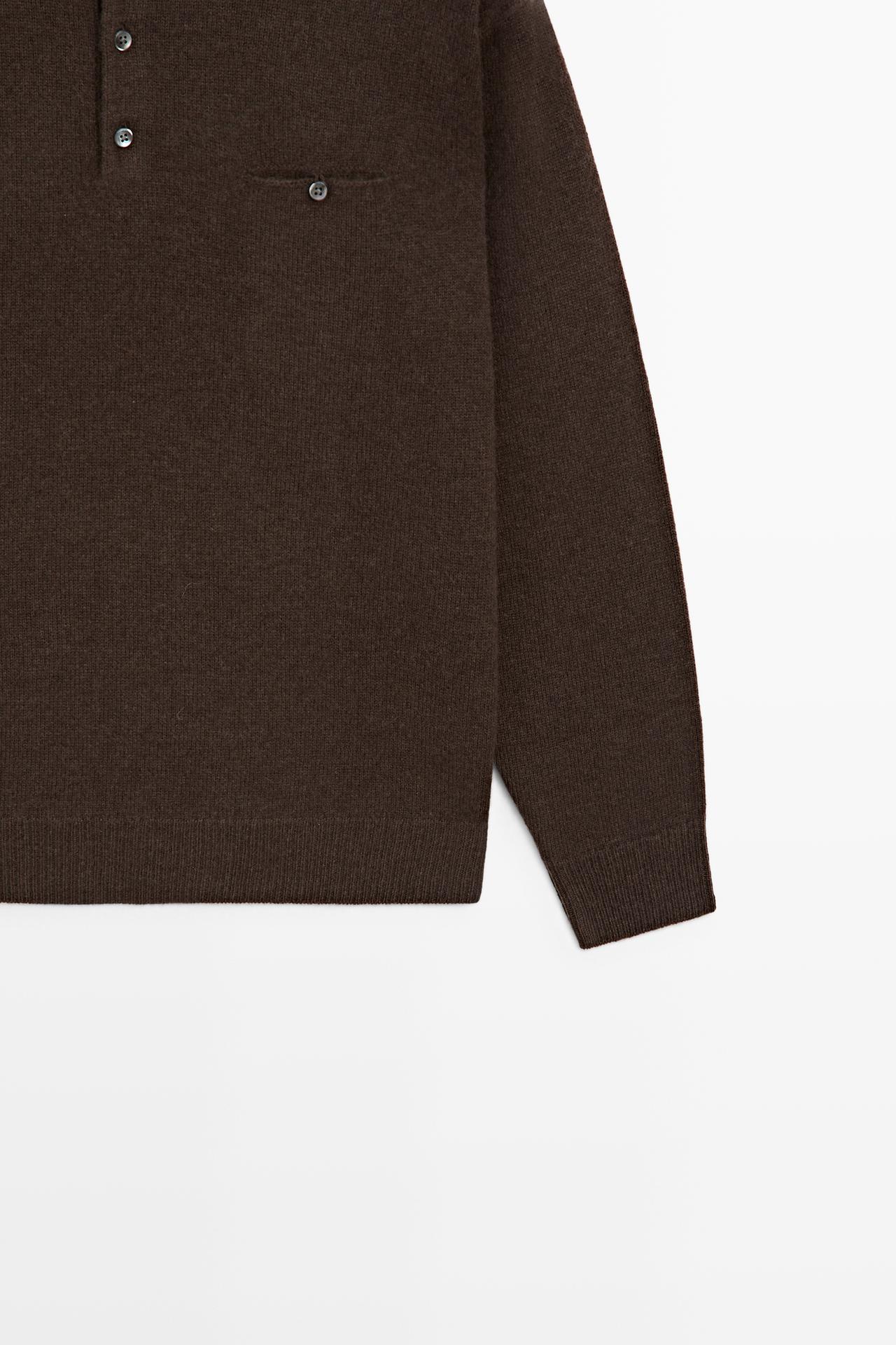 Knit pocket detail polo sweater — MOCHA