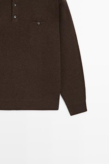 Knit pocket detail polo sweater — MOCHA 7