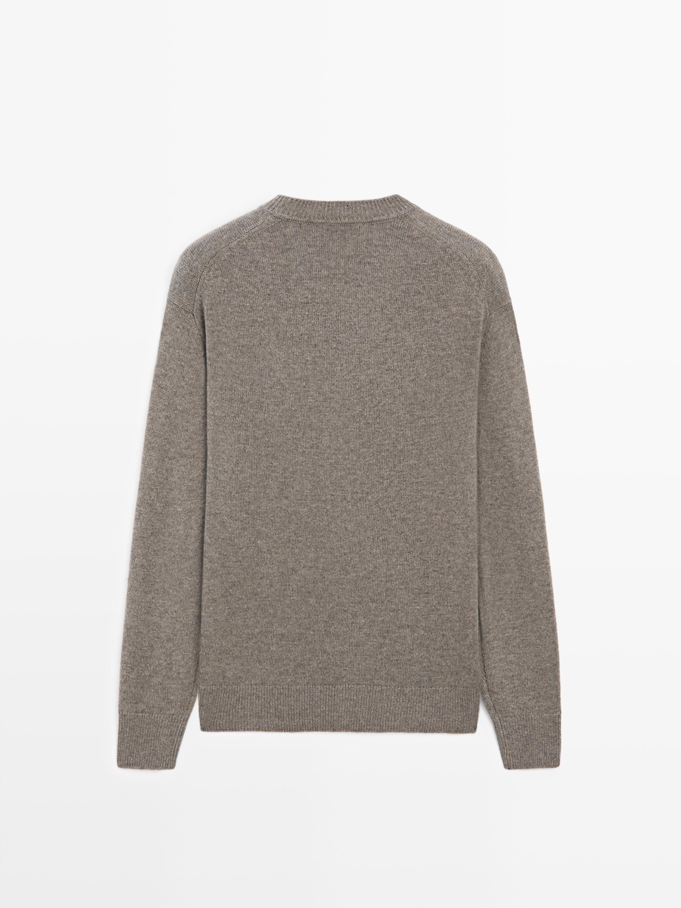 Wool blend crew neck knit sweater — DARK KHAKI