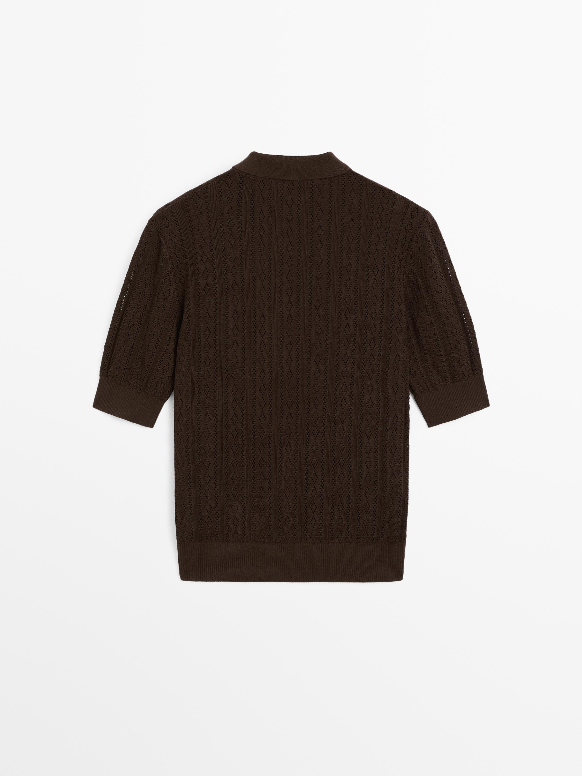 Polo dentelle ajourée coton mélangé