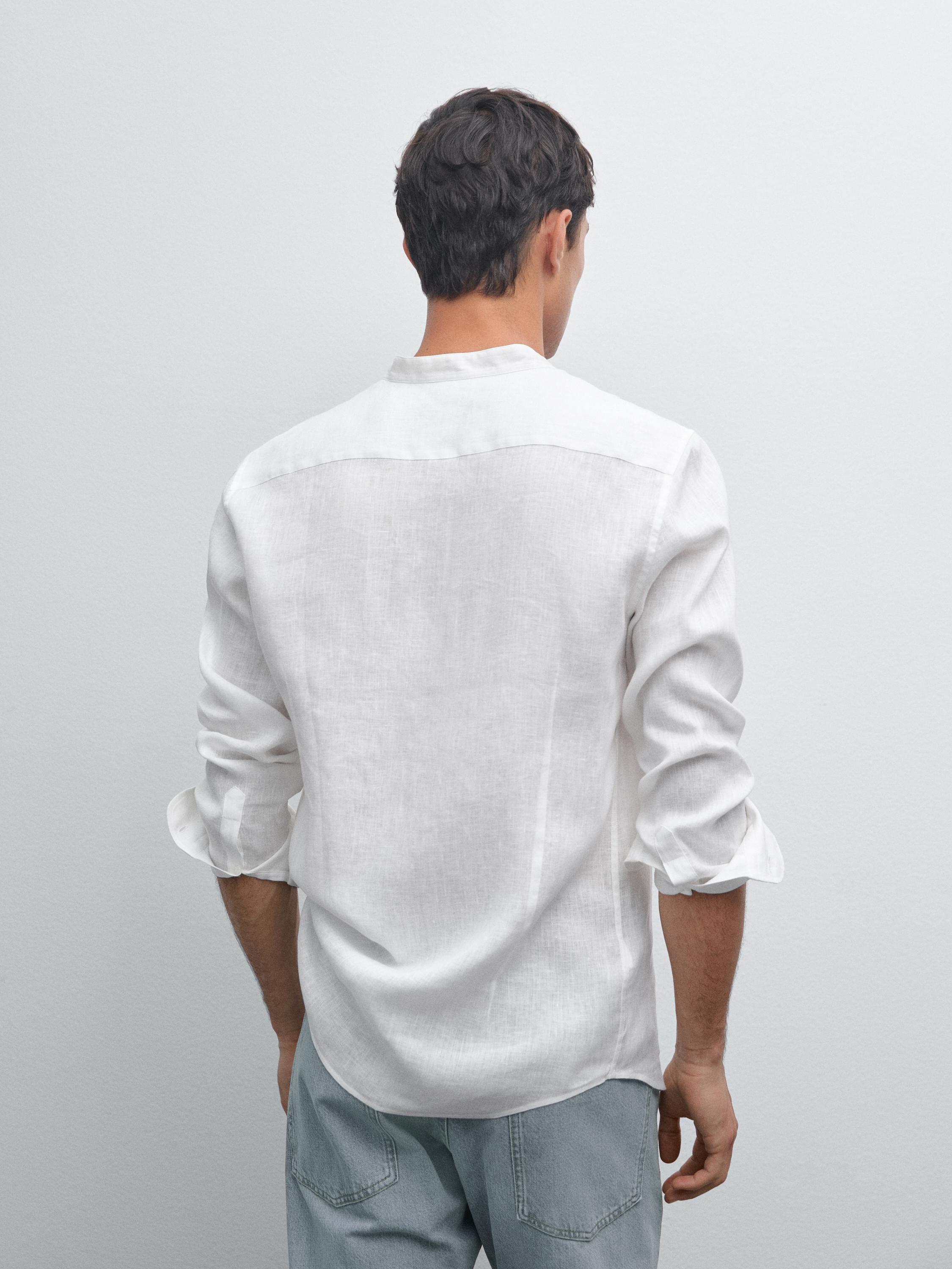 Regular-fit shirt with stand collar