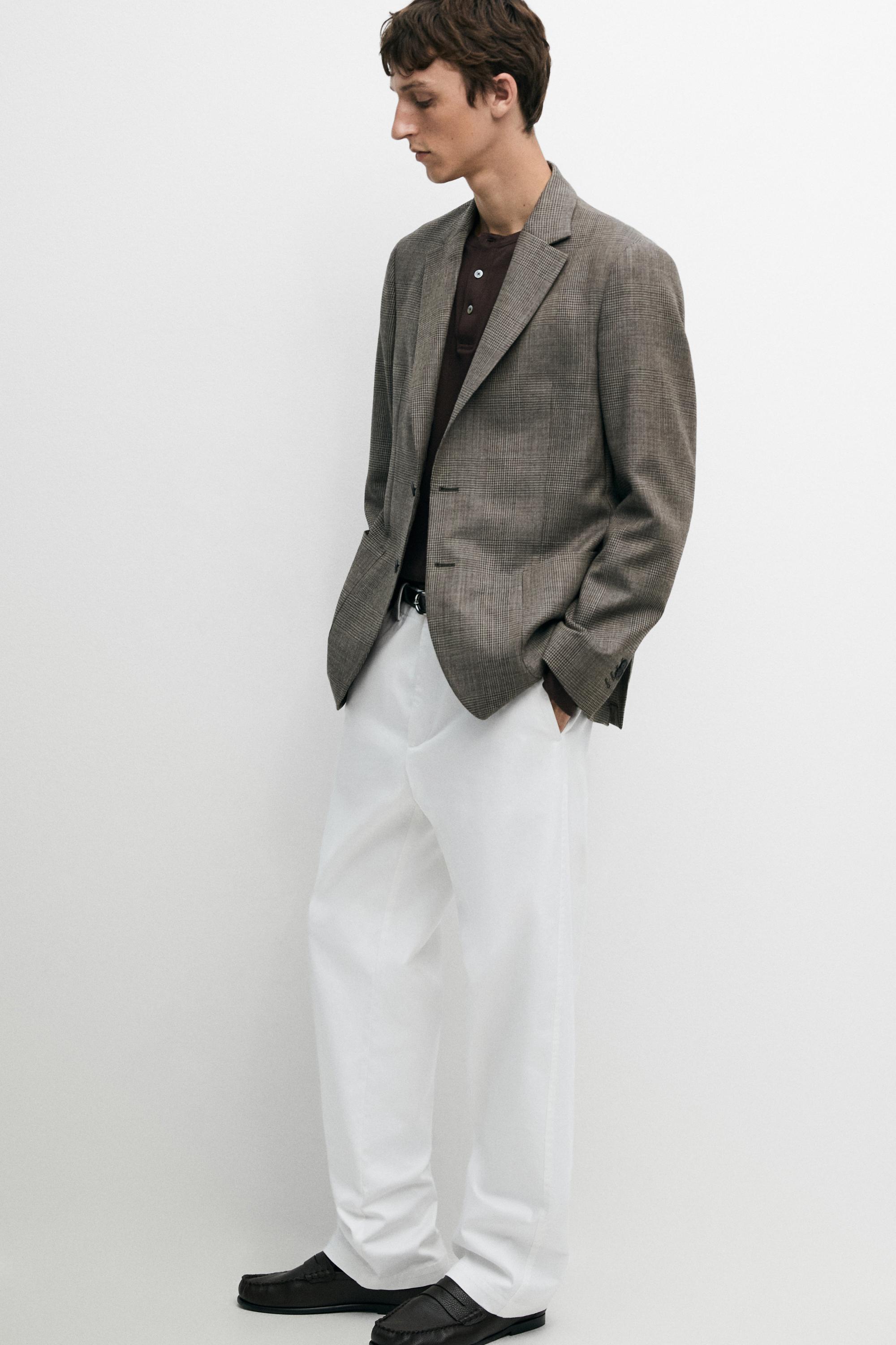 Tailored 100% wool check blazer — MINK
