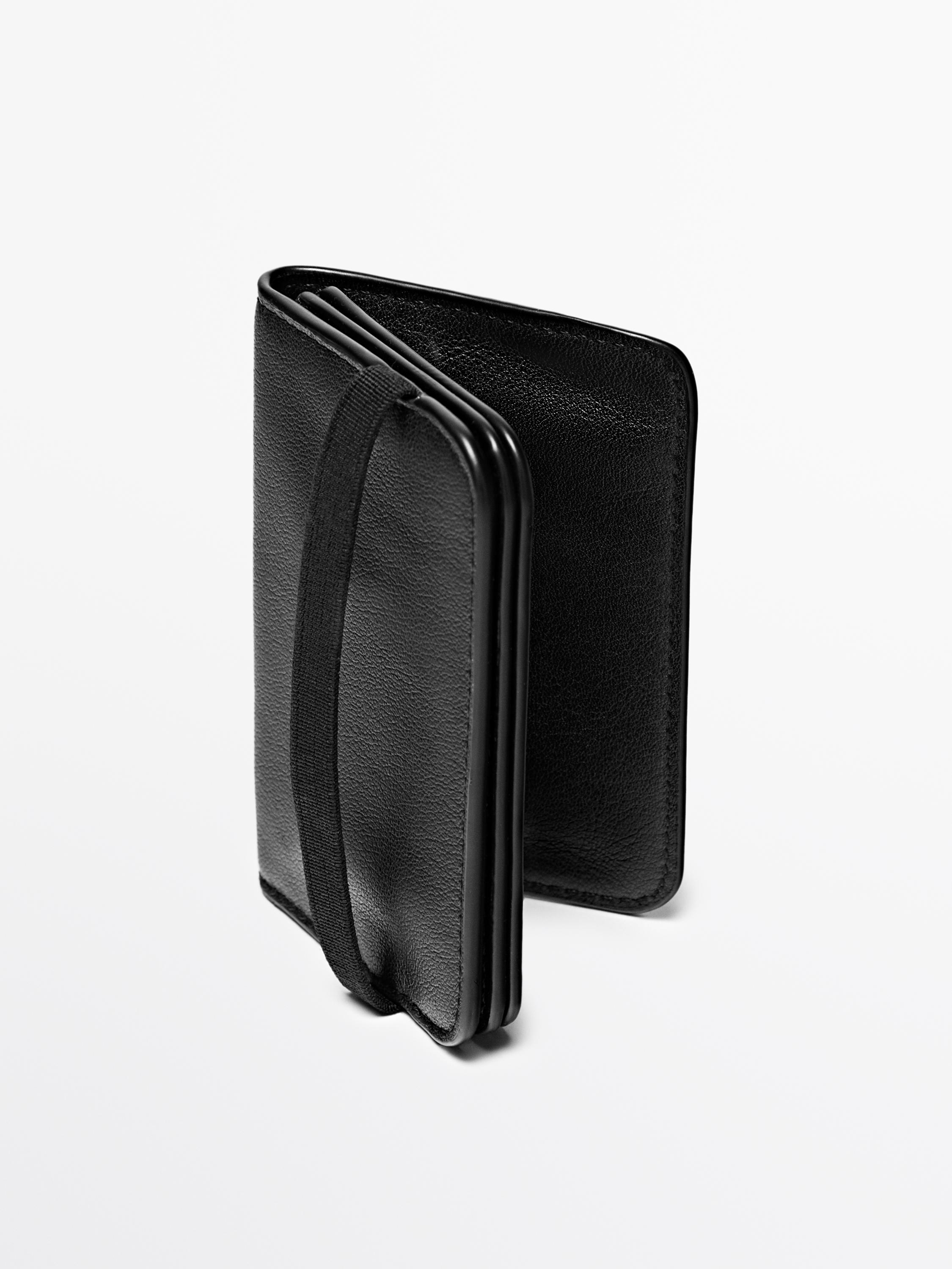 Nappa leather card holder with flap — BLACK