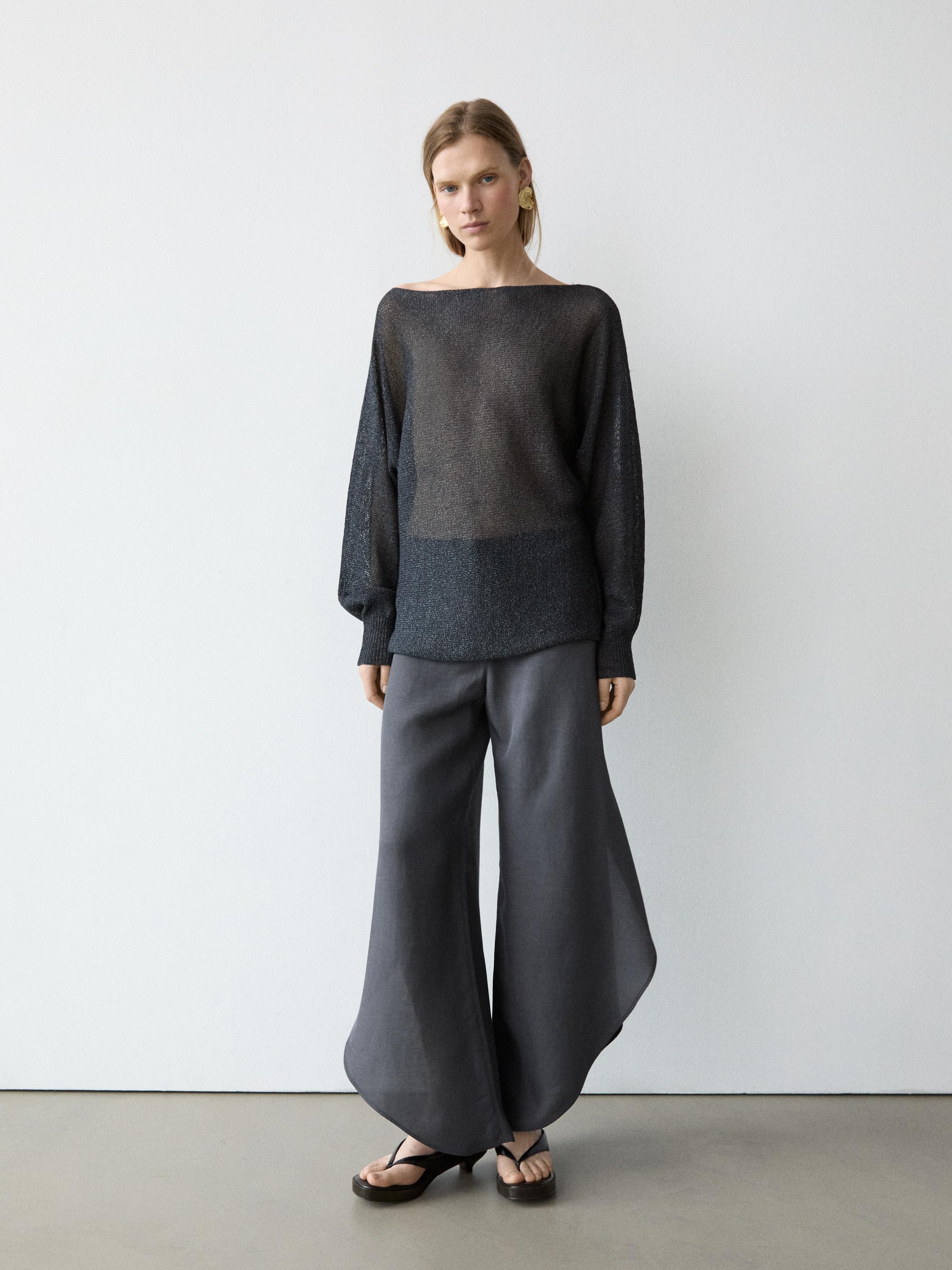 Linen blend trousers with slit details — ANTHRACITE GREY