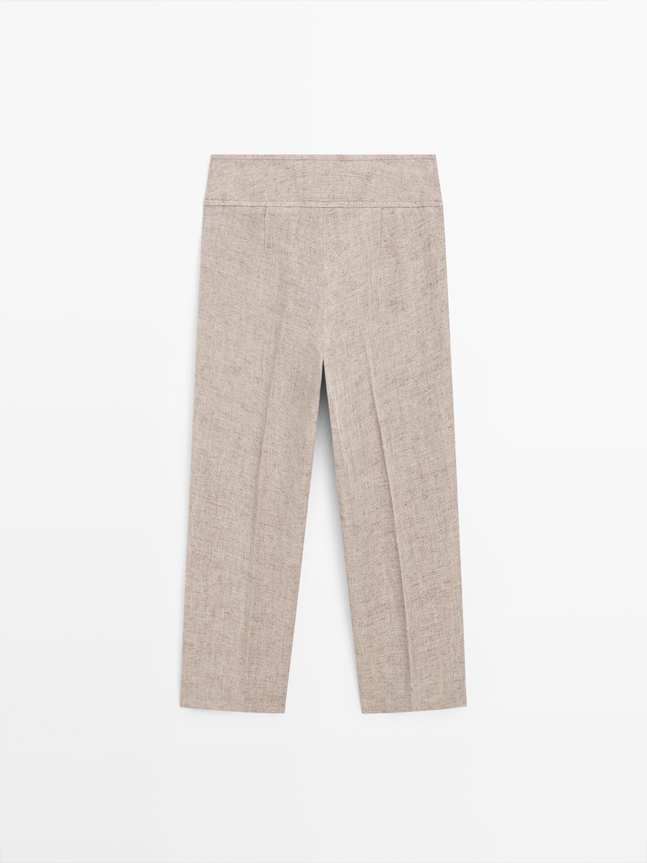 Linen melange capris — BEIGE