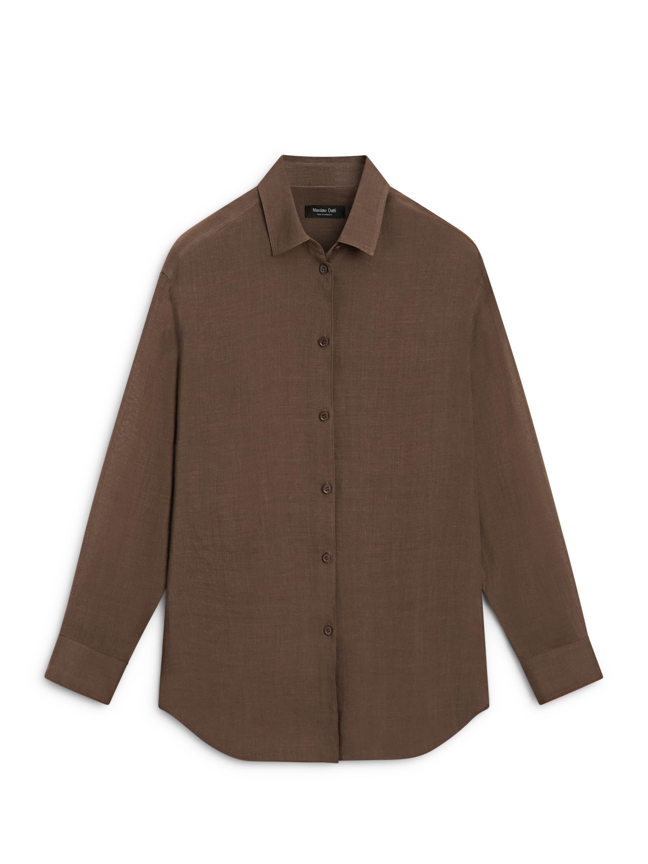 Flowing shirt with shirt collar — BROWN