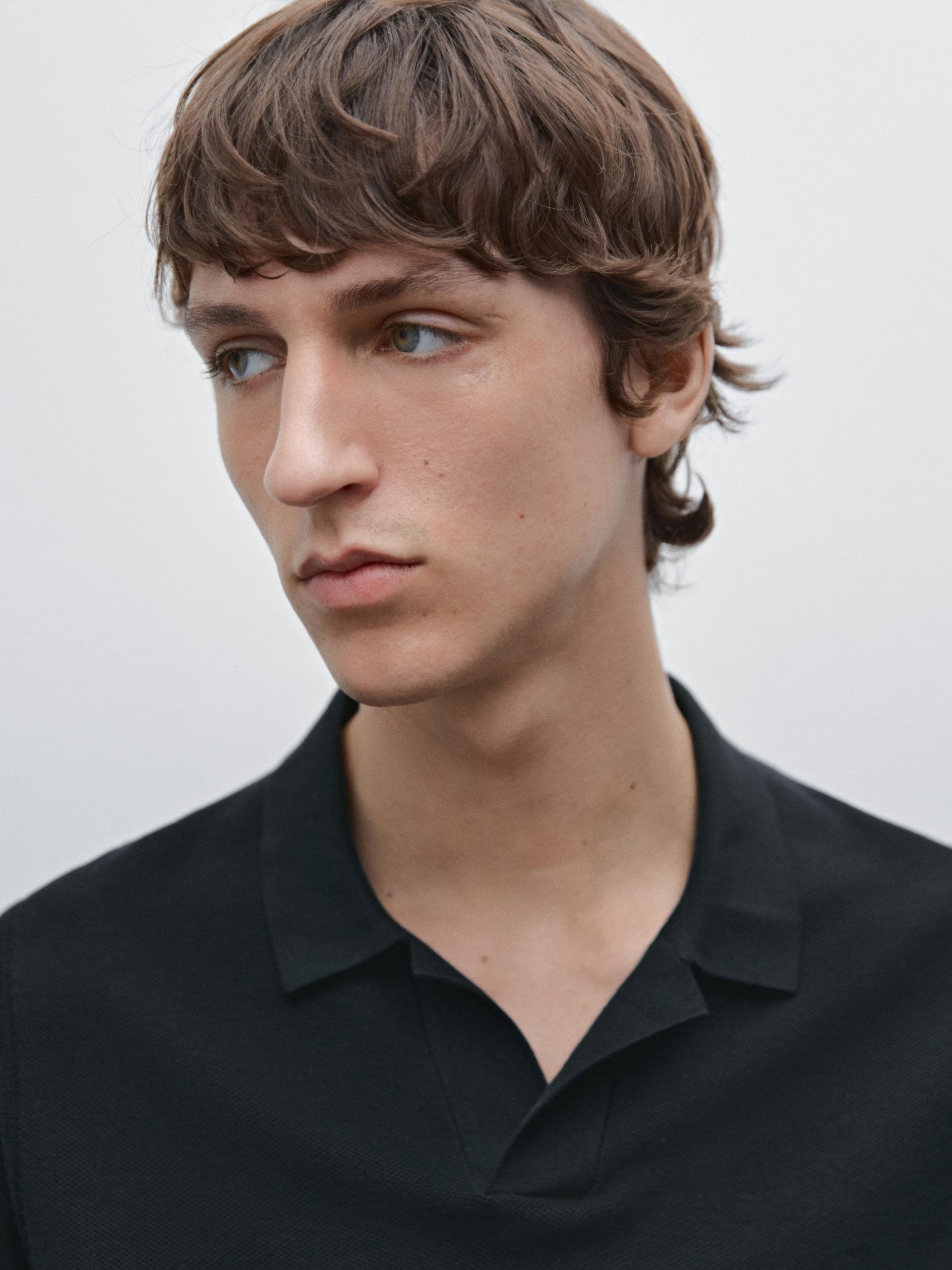 Dzianinowy Sweter Ze 100% Bawełny Z Kołnierzykiem Polo - Granatowy - L - Massimo Dutti - Mężczyzna