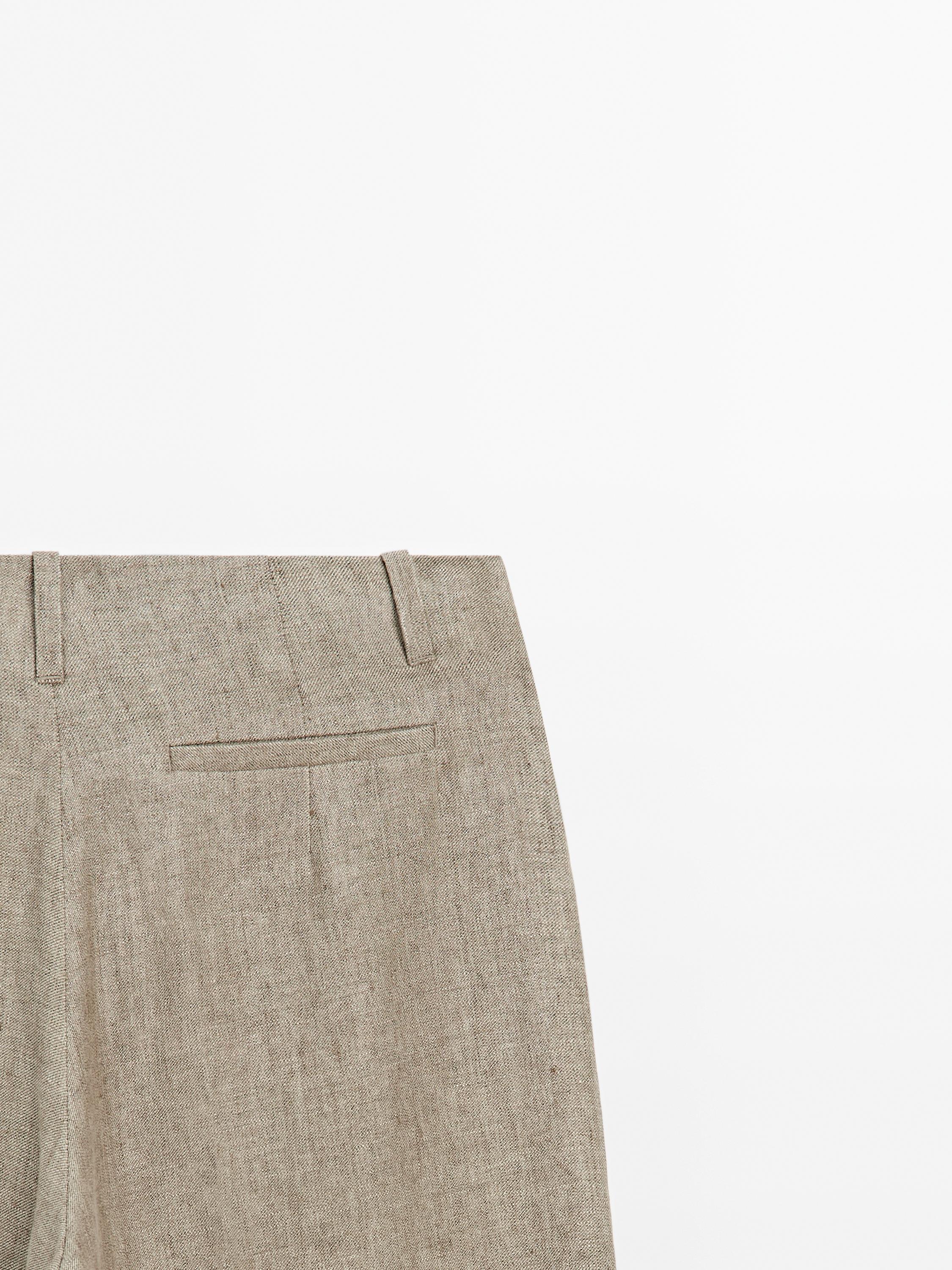 Linen blend pleated trousers