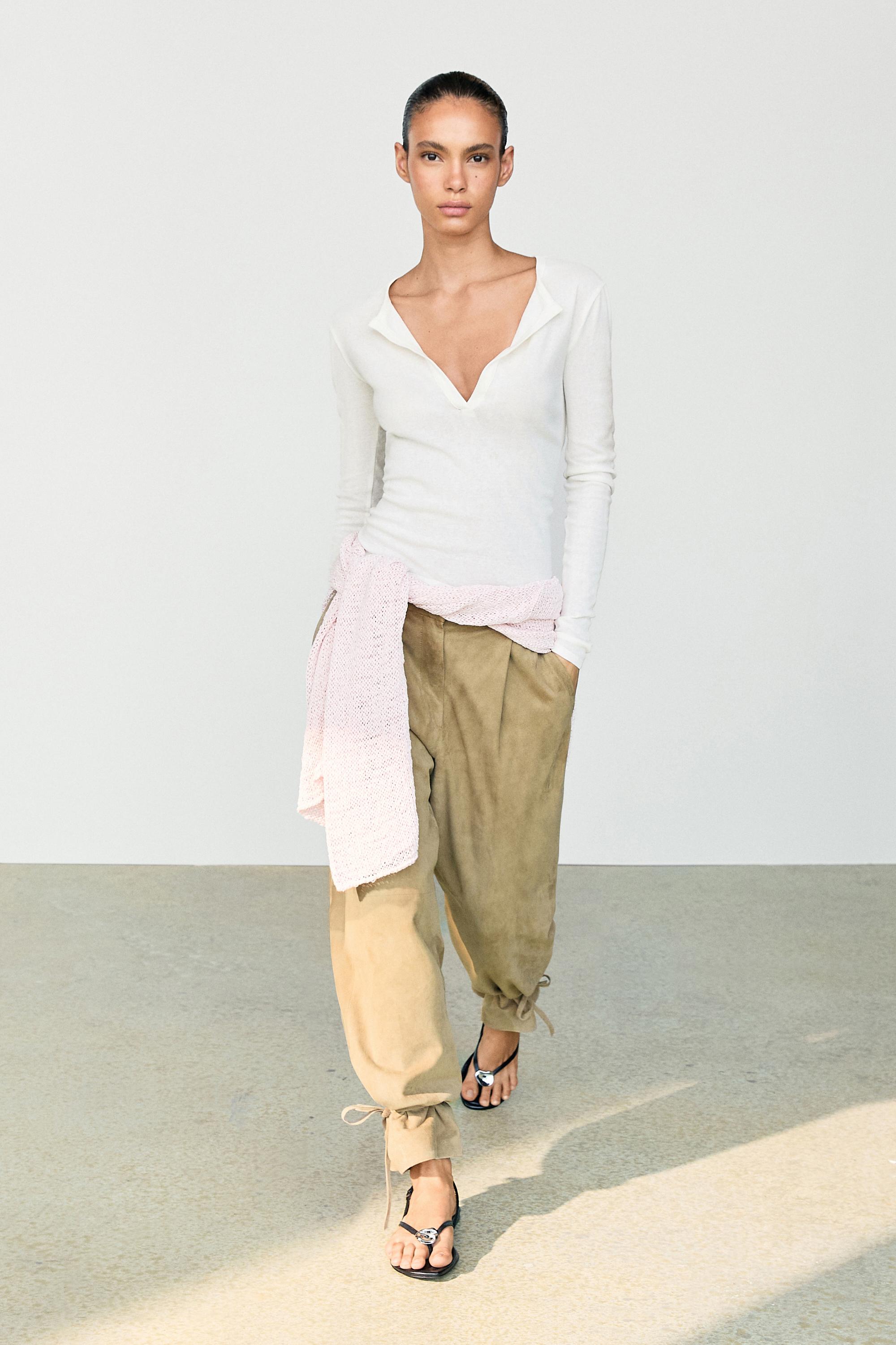 Suede leather pants with tie-detail hems — Green