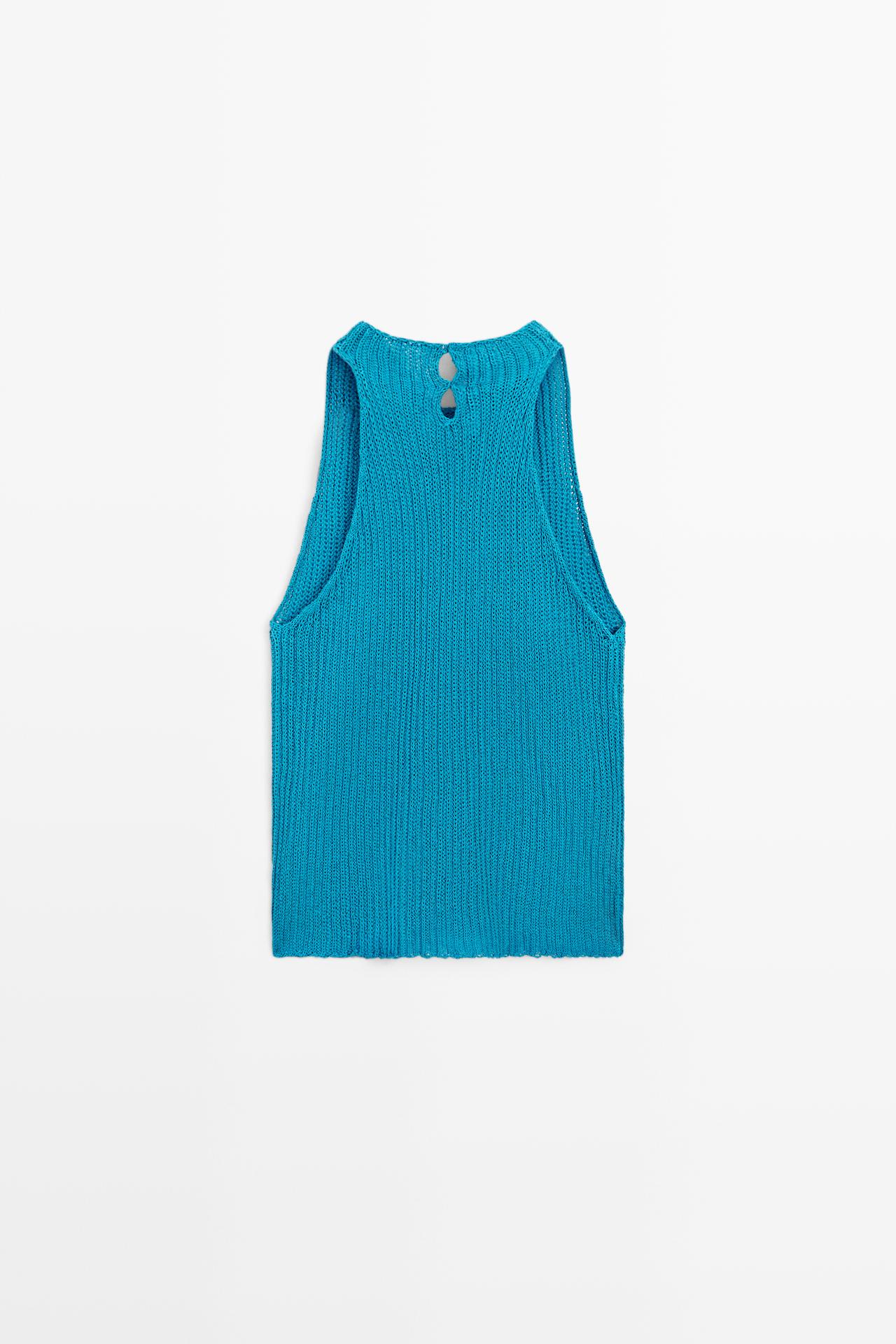 Linen blend knit button-detail top — TURQUOISE