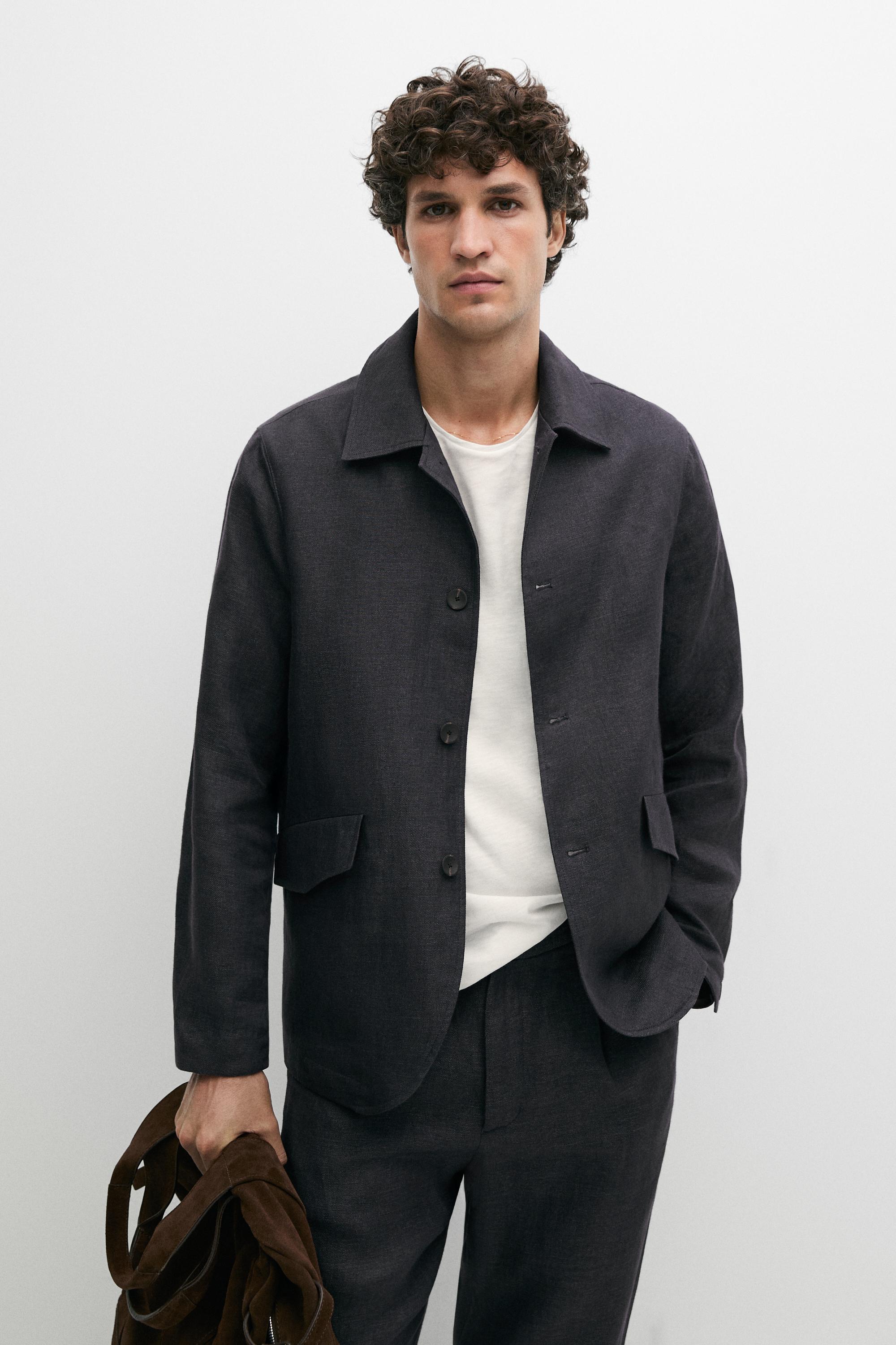 100% linen total look melange overshirt — INK BLUE
