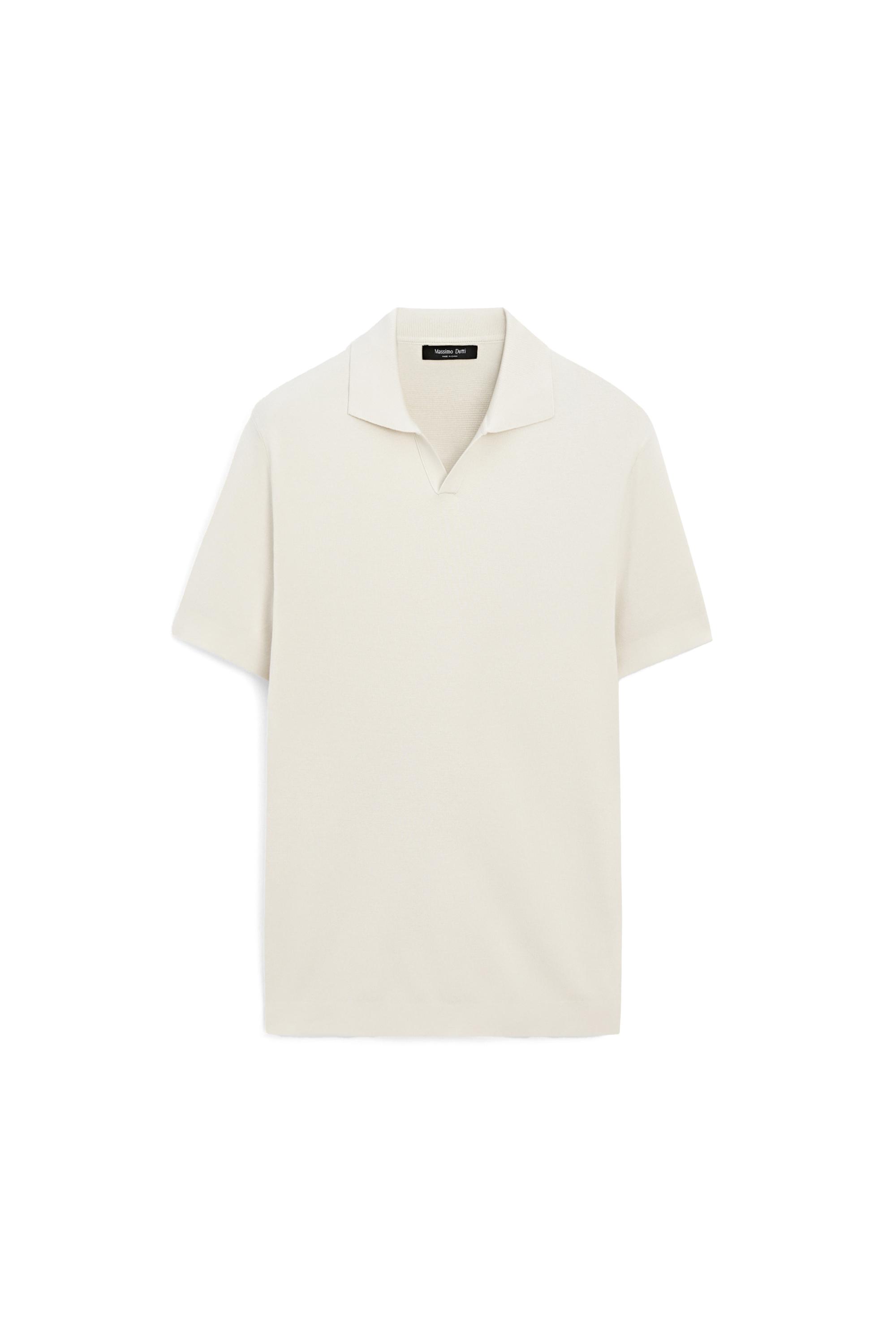 Flowing cotton blend knit polo shirt — CREAM