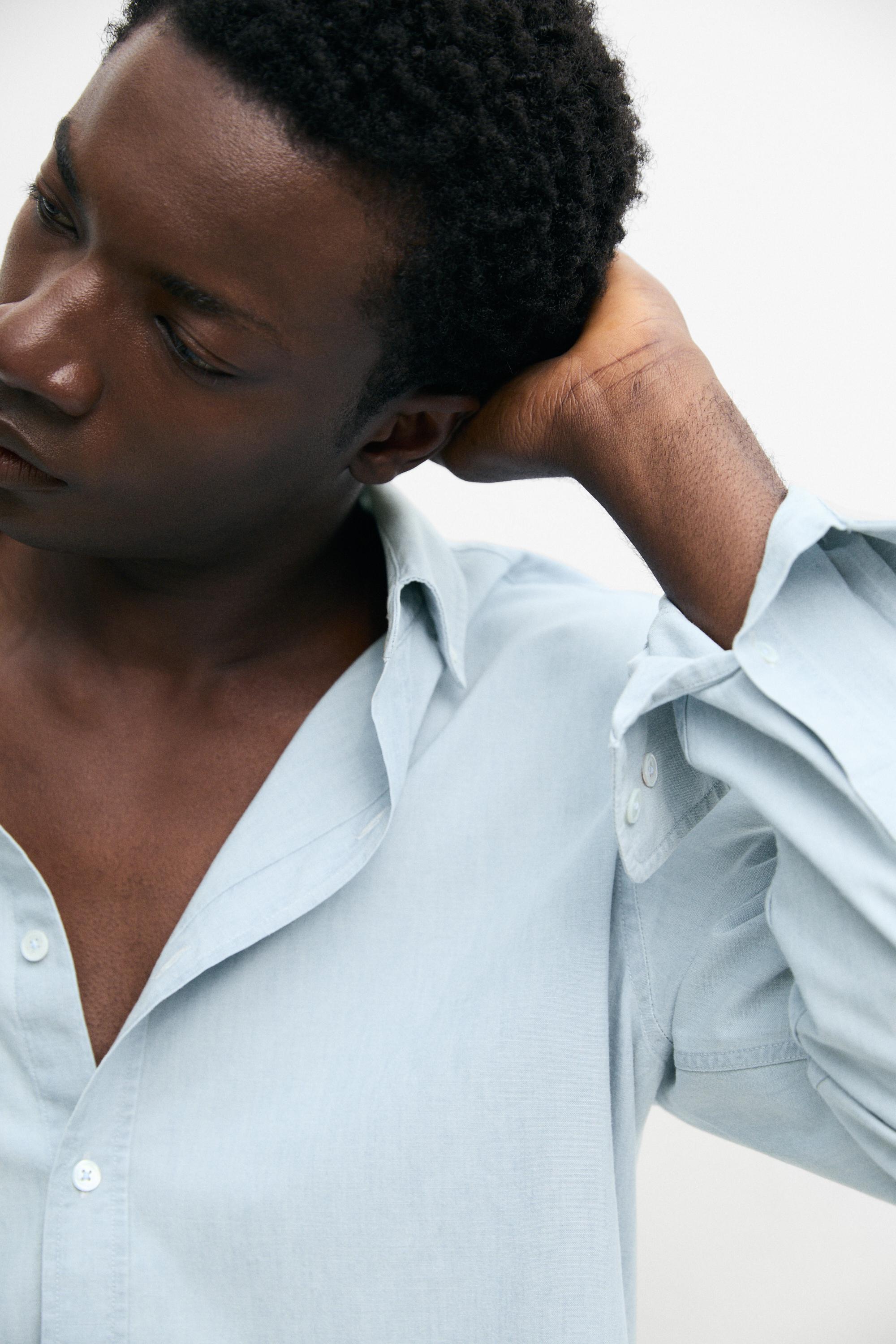 Slim fit 100% cotton denim shirt — SKY BLUE