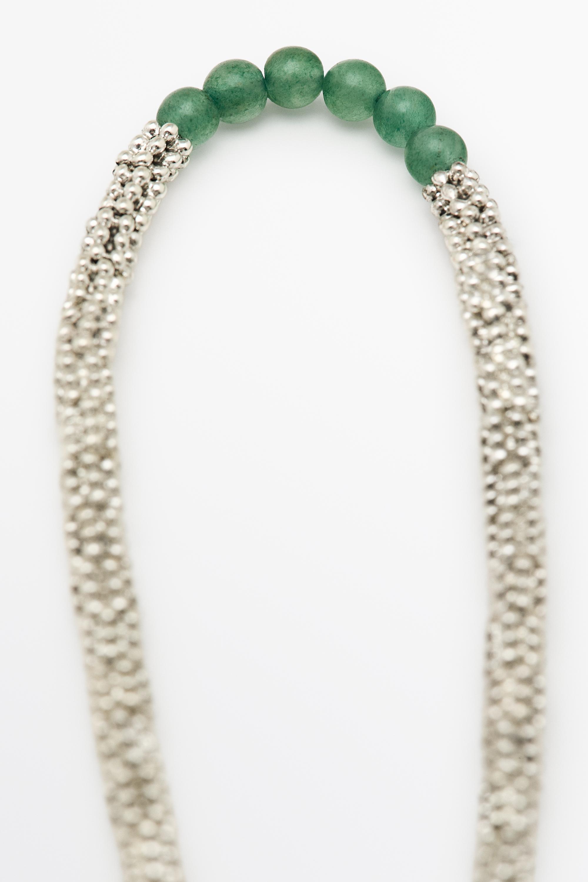 Mixed bead detail necklace — GREEN