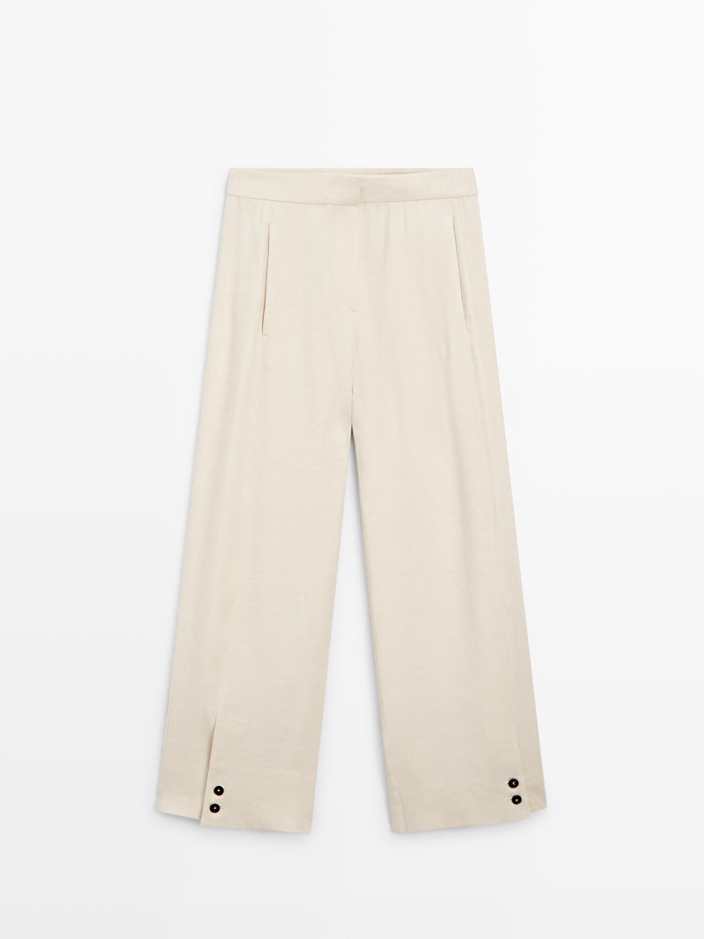 Linen blend suit trousers with button detail — CREAM