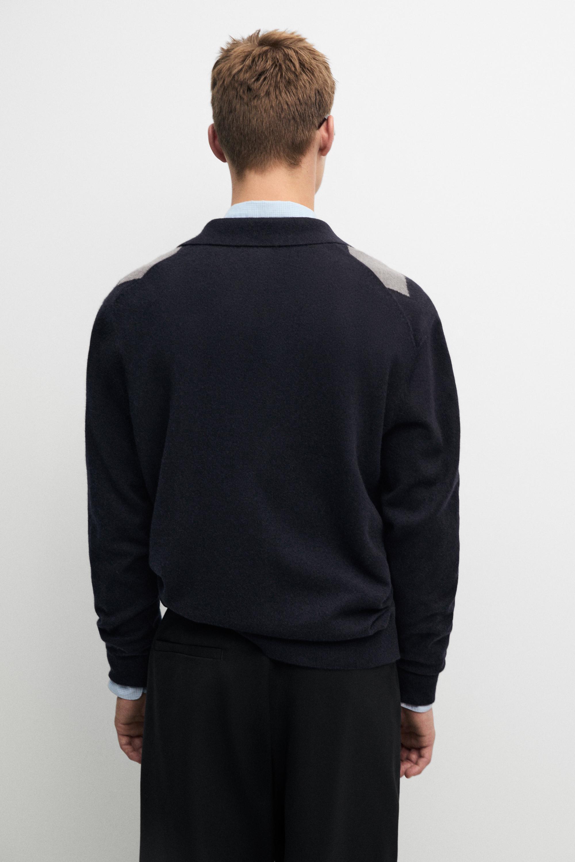 100% cashmere argyle knit cardigan — NAVY BLUE